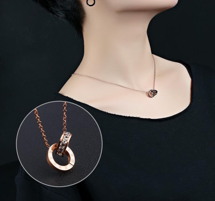 Imagen de Crystalline Azuria Mujer 18ct Chapado en Oro Rosa Blanco Cristales Redondo Juego de joyas Collar con Colgante 45 cm Pendientes para Mujer y Niña