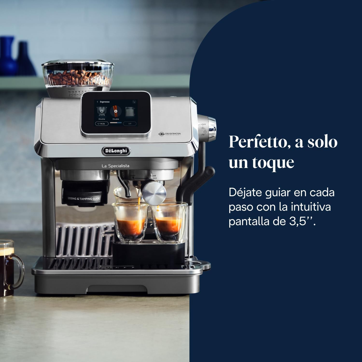 Imagen de De’Longhi La Specialista Touch – Perfetto Cafetera Espresso, Molinillo Integrado, 10 Bebidas One-Touch, Cold Brew, Espumador Leche Automático y Manual, Pantalla Táctil, Metal (EC9455.M)