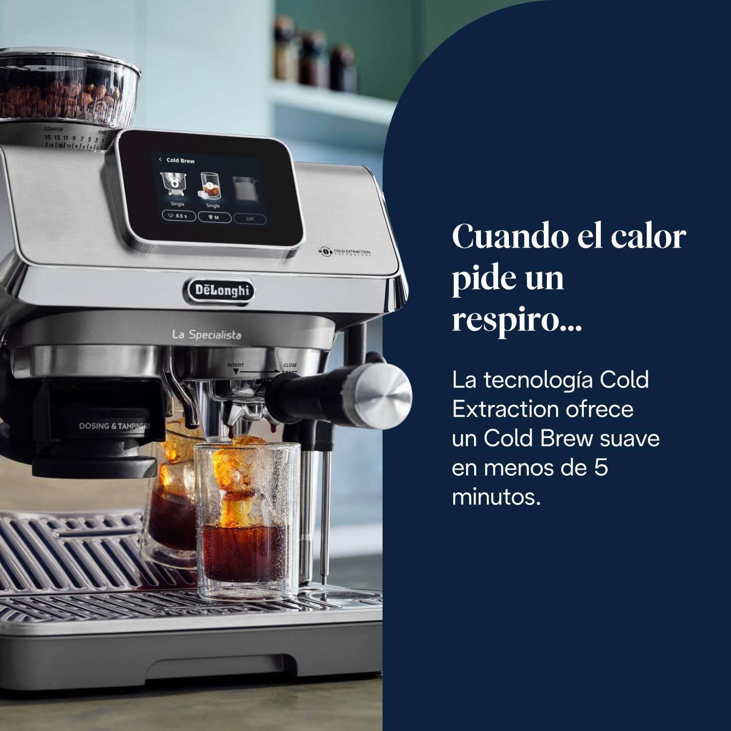 Imagen de De’Longhi La Specialista Touch – Perfetto Cafetera Espresso, Molinillo Integrado, 10 Bebidas One-Touch, Cold Brew, Espumador Leche Automático y Manual, Pantalla Táctil, Metal (EC9455.M)