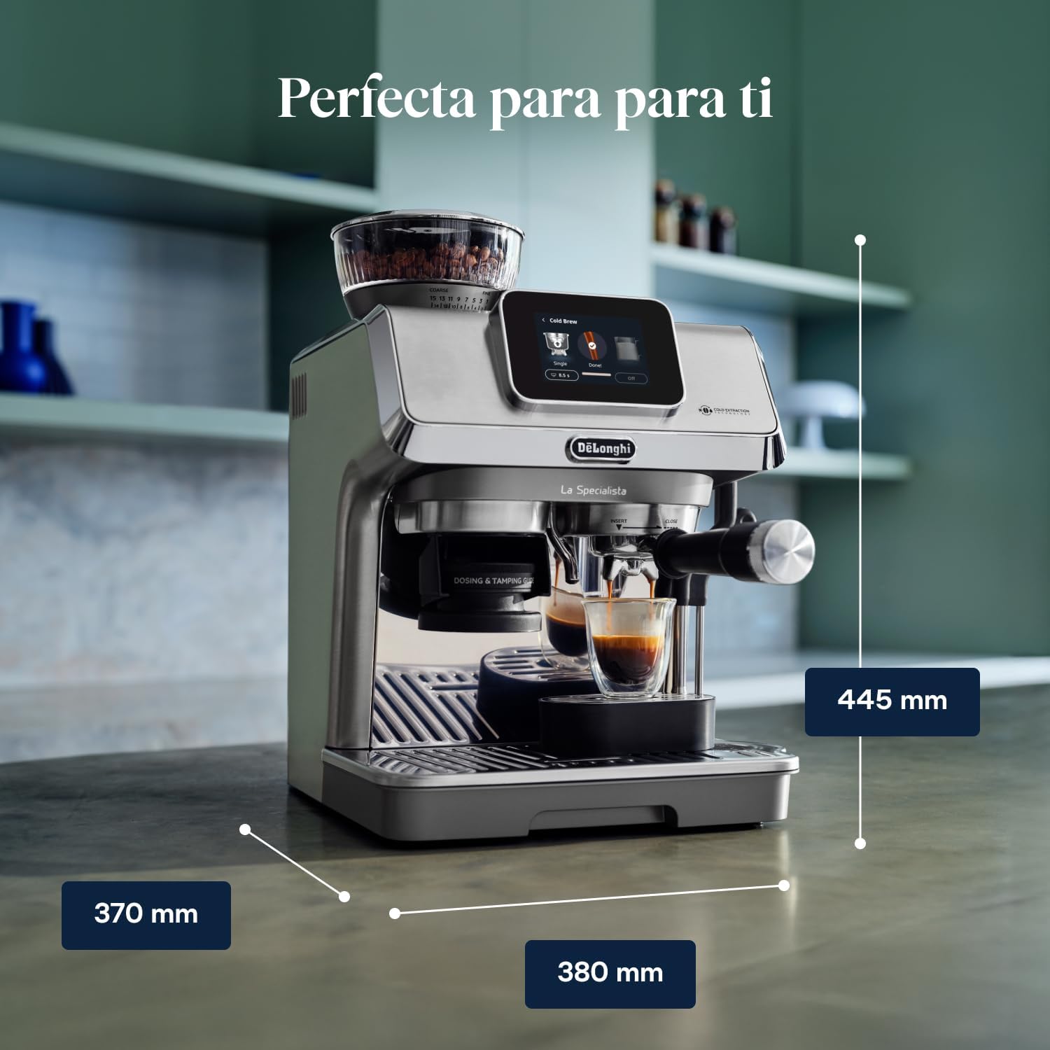 Imagen de De’Longhi La Specialista Touch – Perfetto Cafetera Espresso, Molinillo Integrado, 10 Bebidas One-Touch, Cold Brew, Espumador Leche Automático y Manual, Pantalla Táctil, Metal (EC9455.M)