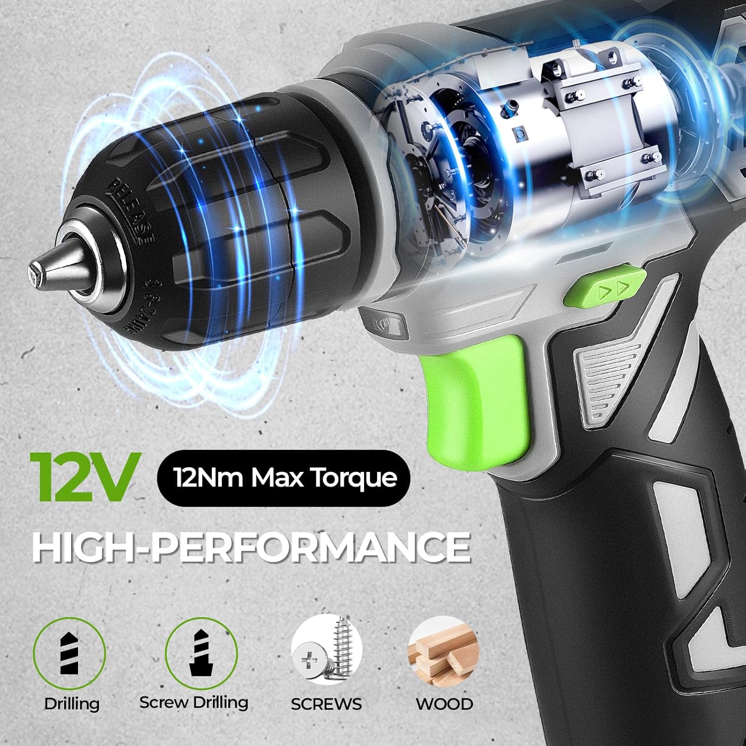 Imagen de DESOON Caja Herramientas Completa Eléctricas 151 Piezas con 12V Taladro Eléctrico sin Cuerda, Caja profesional de Herramientas Domésticas de Bricolaje para Oficinas y Jardín