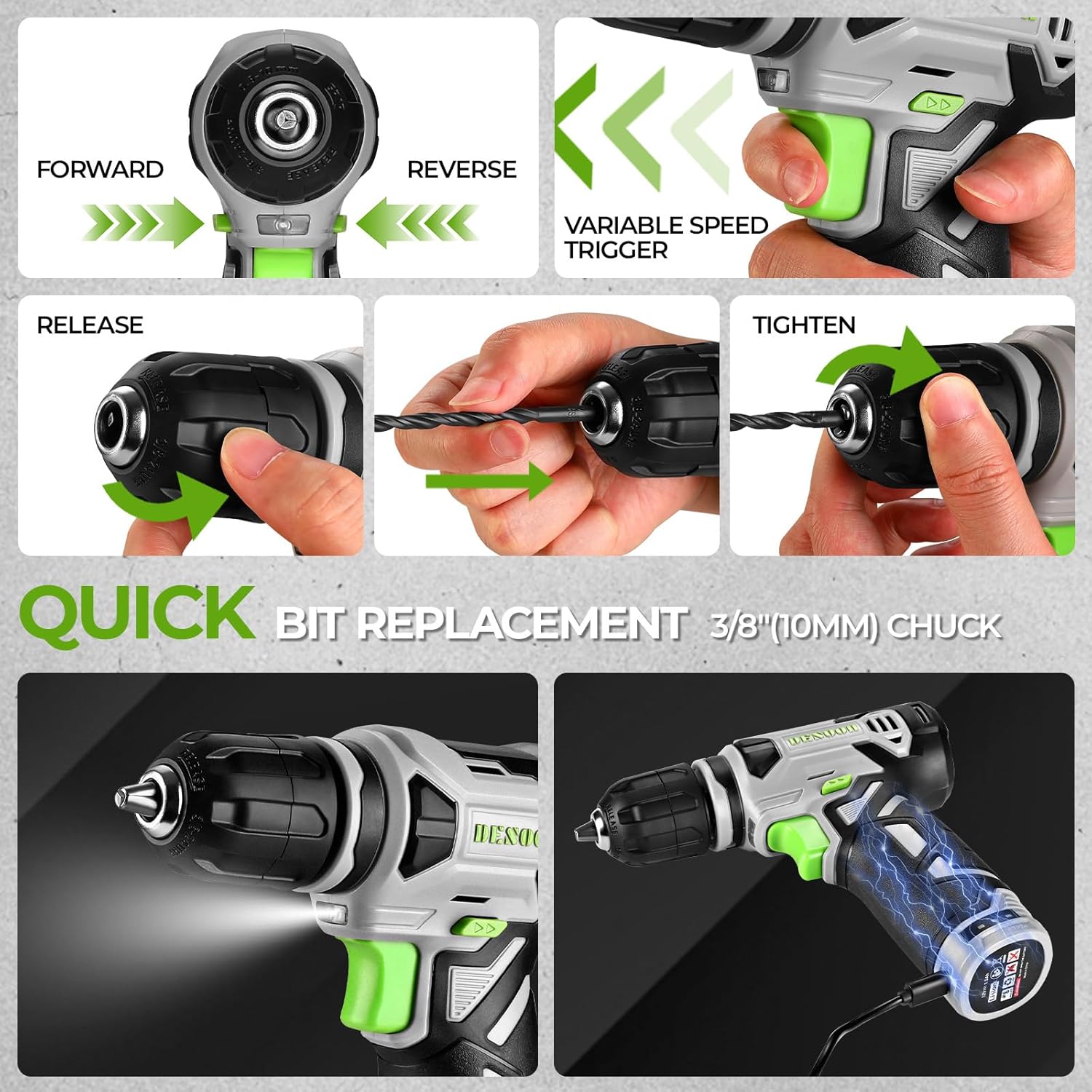 Imagen de DESOON Caja Herramientas Completa Eléctricas 151 Piezas con 12V Taladro Eléctrico sin Cuerda, Caja profesional de Herramientas Domésticas de Bricolaje para Oficinas y Jardín