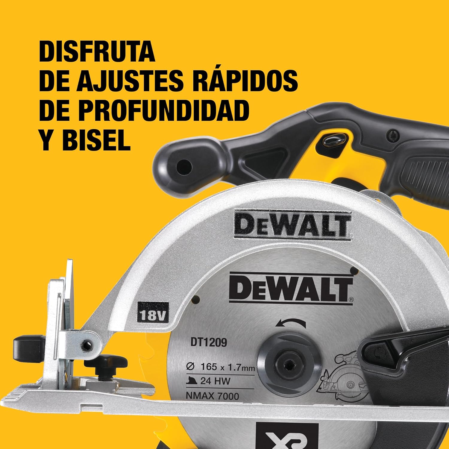 Imagen de DEWALT Sierra Circular XR 18V, 460W, Disco de 165 mm, Profundidad de Corte Max. 55 mm, Velocidad 5150 rpm, Empuñadura Ergonómica, Incluye Maletín TSTAK, Sin Batería ni Cargador, DCS391NT-XJ