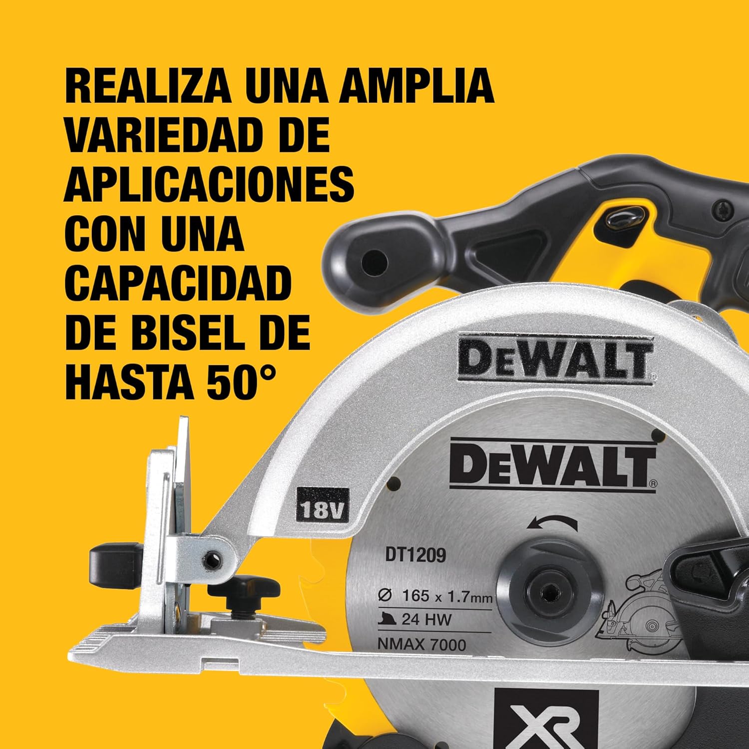 Imagen de DEWALT Sierra Circular XR 18V, 460W, Disco de 165 mm, Profundidad de Corte Max. 55 mm, Velocidad 5150 rpm, Empuñadura Ergonómica, Incluye Maletín TSTAK, Sin Batería ni Cargador, DCS391NT-XJ