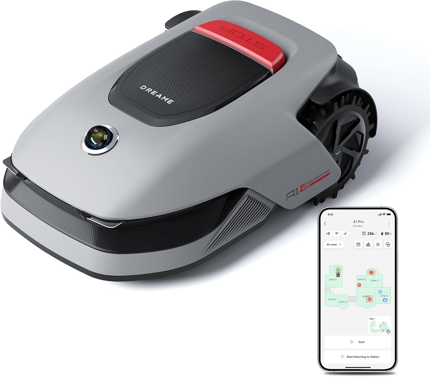 DREAME A1 Pro Robot Cortacésped sin Cables Perimetrales, LiDAR 3D de 360°, Recomendado para 2000 m², Control por Aplicación, Gestión Intuitiva de Zonas, Detección Inteligente de Obstáculos