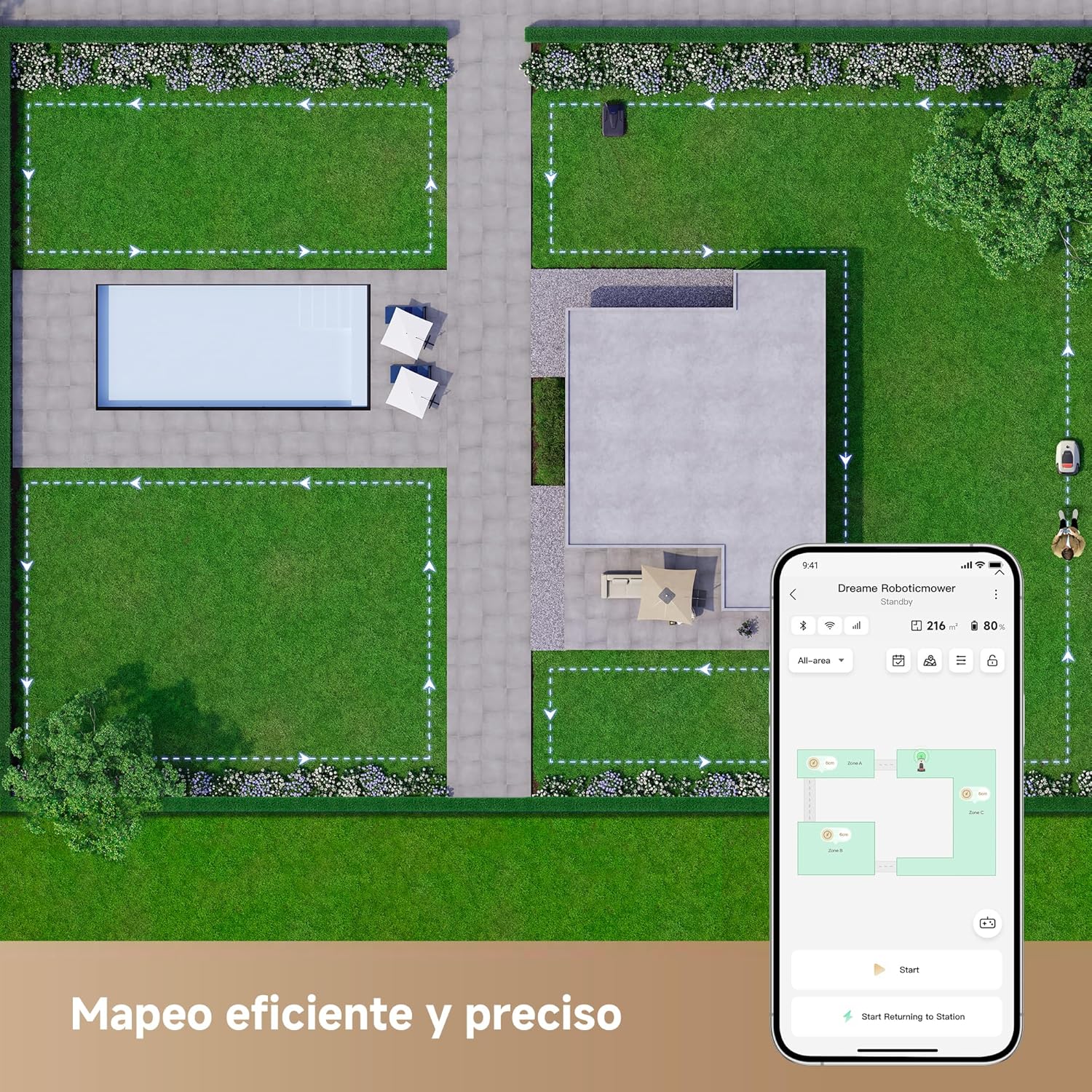 Imagen de DREAME A1 Pro Robot Cortacésped sin Cables Perimetrales, LiDAR 3D de 360°, Recomendado para 2000 m², Control por Aplicación, Gestión Intuitiva de Zonas, Detección Inteligente de Obstáculos