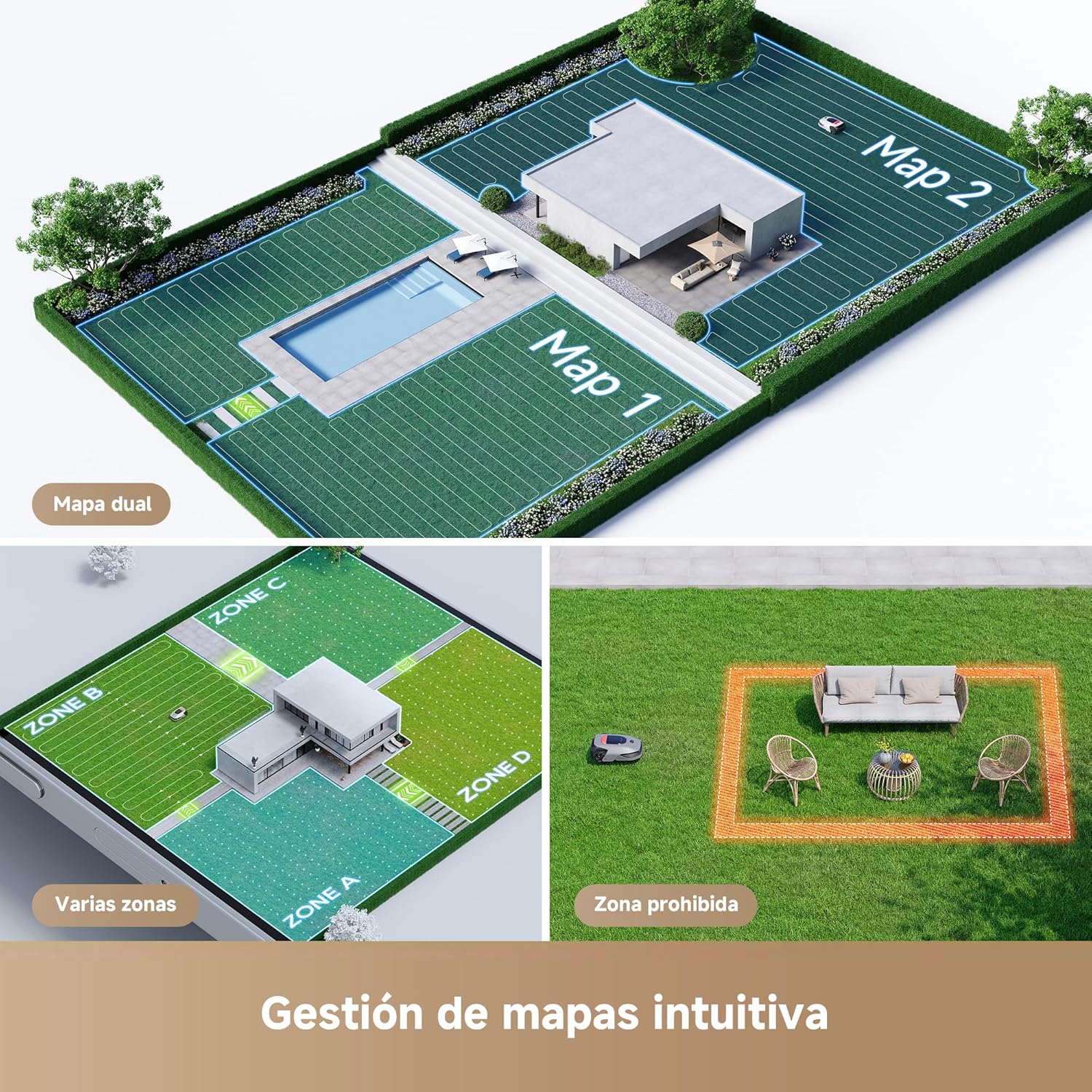 Imagen de DREAME A1 Pro Robot Cortacésped sin Cables Perimetrales, LiDAR 3D de 360°, Recomendado para 2000 m², Control por Aplicación, Gestión Intuitiva de Zonas, Detección Inteligente de Obstáculos