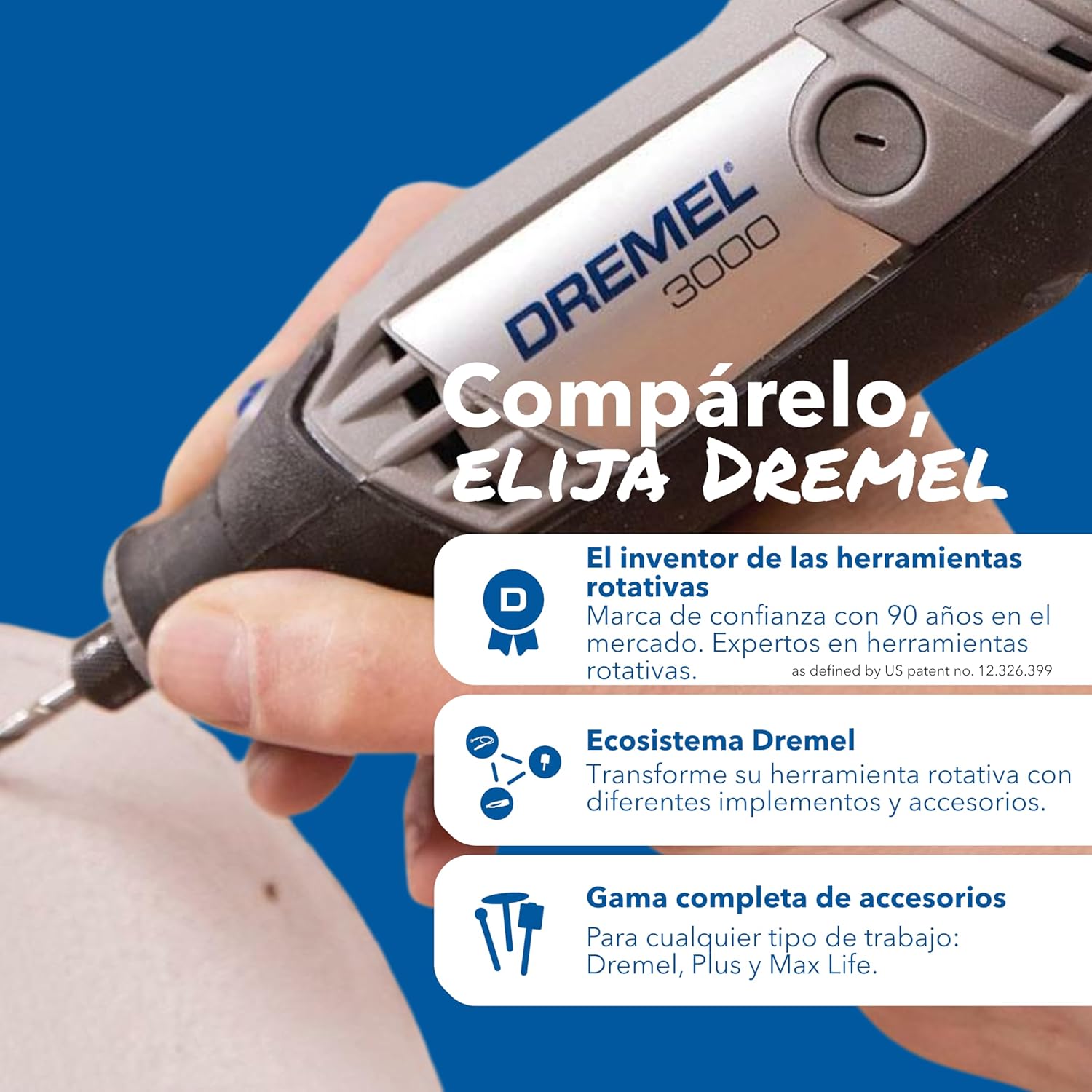 Imagen de Dremel 3000 - Multiherramienta 130 W, kit con 1 complemento y 25 accesorios y estuche, velocidad variable 10.000 - 33.000 rpm para tallar, grabar, fresar, amolar, limpiar, pulir, cortar y lijar