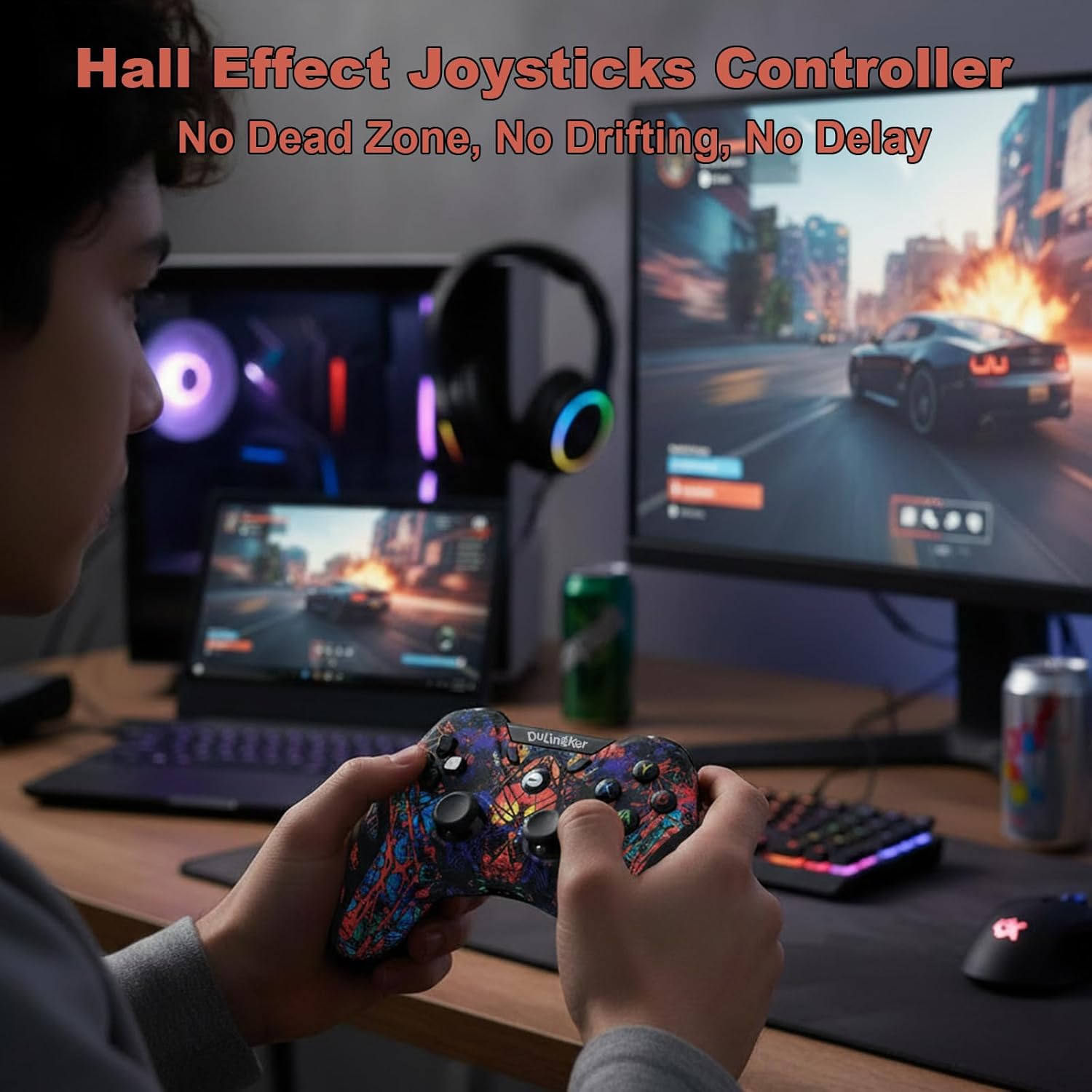 Imagen de DuLingKer Mando PC Inalámbrico, Mando PS3 PC Gamepad con Hall Effect Joystick y Doble Vibración, Inalámbrico 2,4G Game Mandos para Windows 11 10 8 7, PS3, Android TV, TV Box, Steam, Raspberry Pi