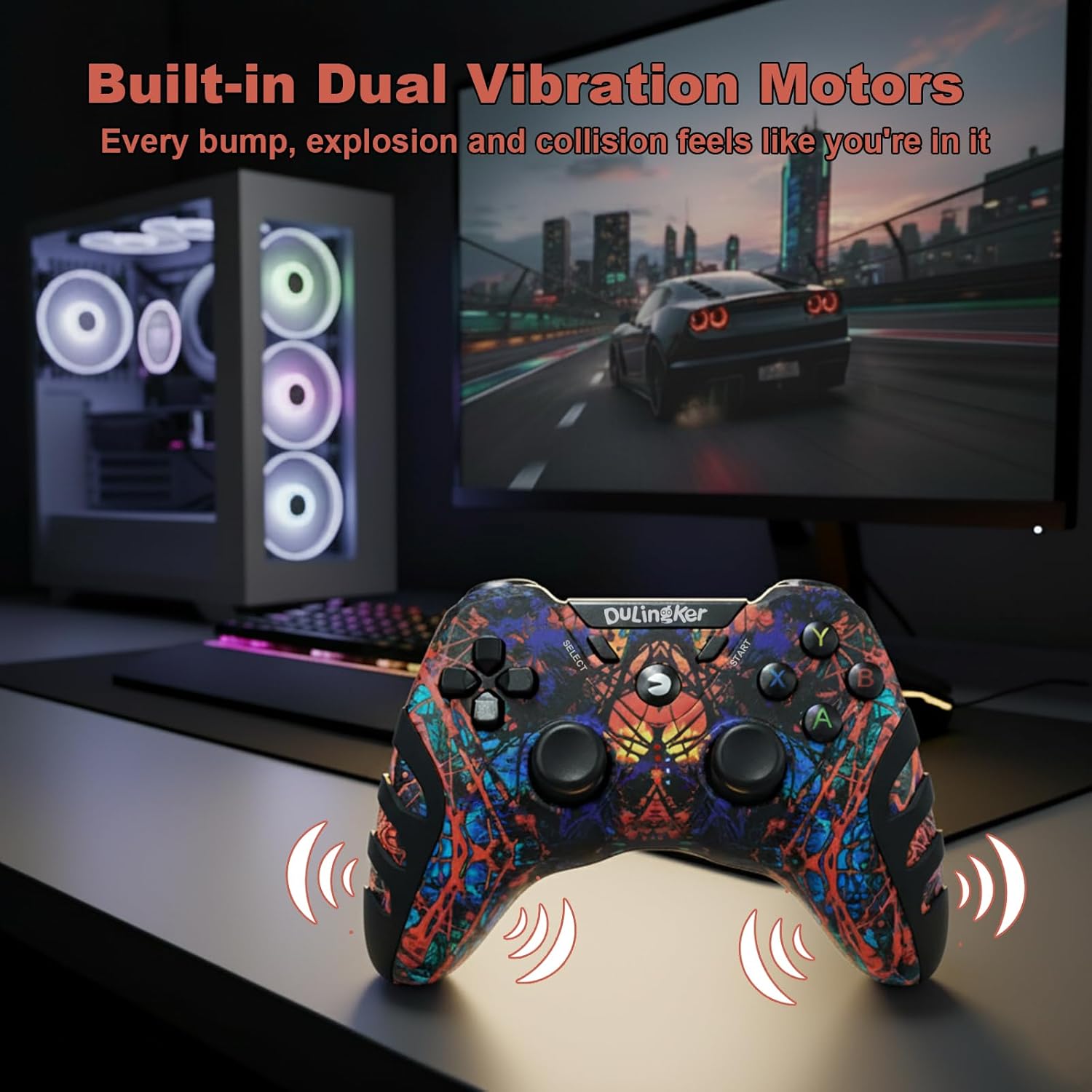 Imagen de DuLingKer Mando PC Inalámbrico, Mando PS3 PC Gamepad con Hall Effect Joystick y Doble Vibración, Inalámbrico 2,4G Game Mandos para Windows 11 10 8 7, PS3, Android TV, TV Box, Steam, Raspberry Pi