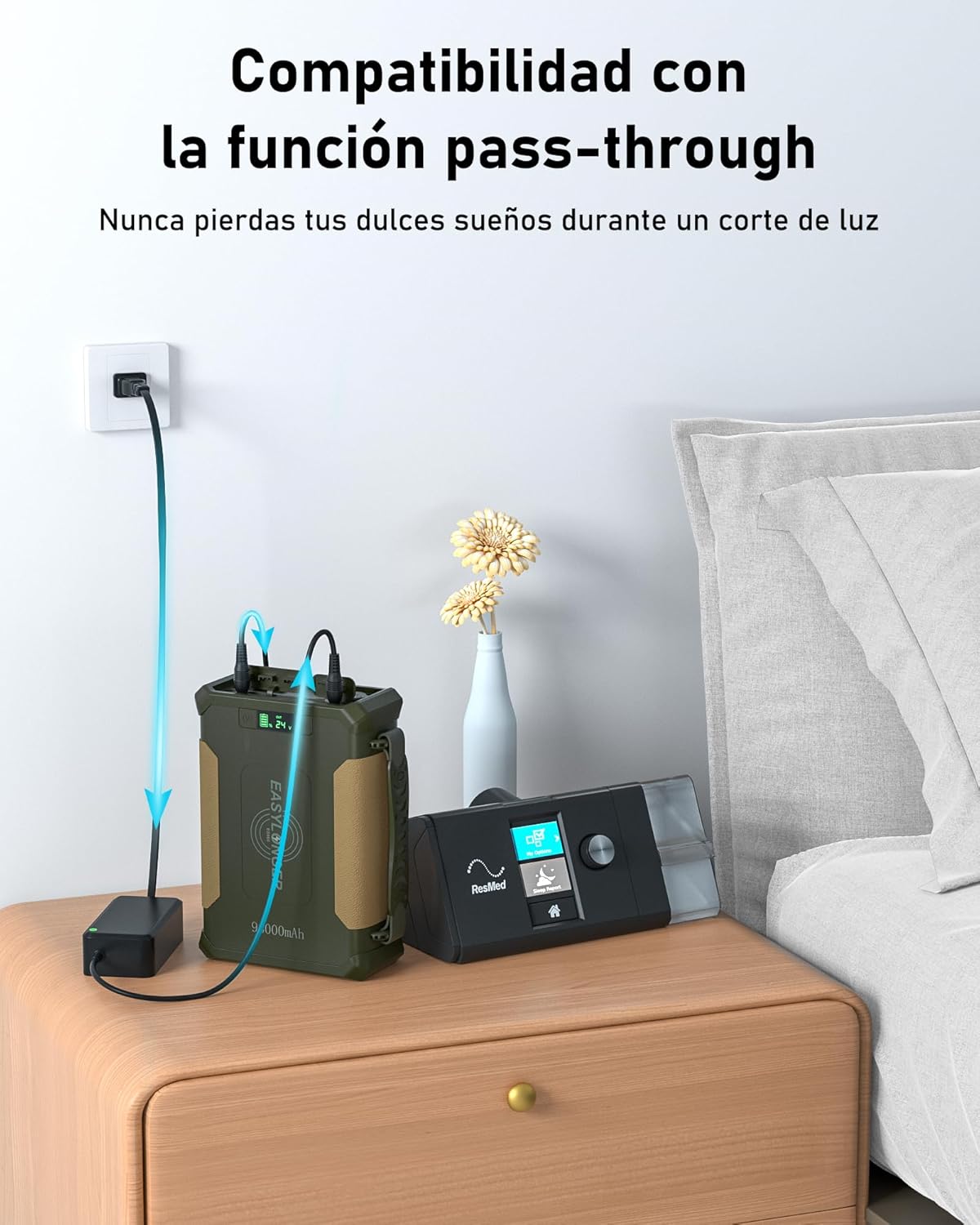 Imagen de EASYLONGER ES960 297.6Wh Batería CPAP, LiFePO4 Batería CPAP para ResMed S9/AirSense 10/ AirSense 11/ AirCurve 10/ AirMini/Philips DreamStation, 96000mAh Batería CPAP para Camping