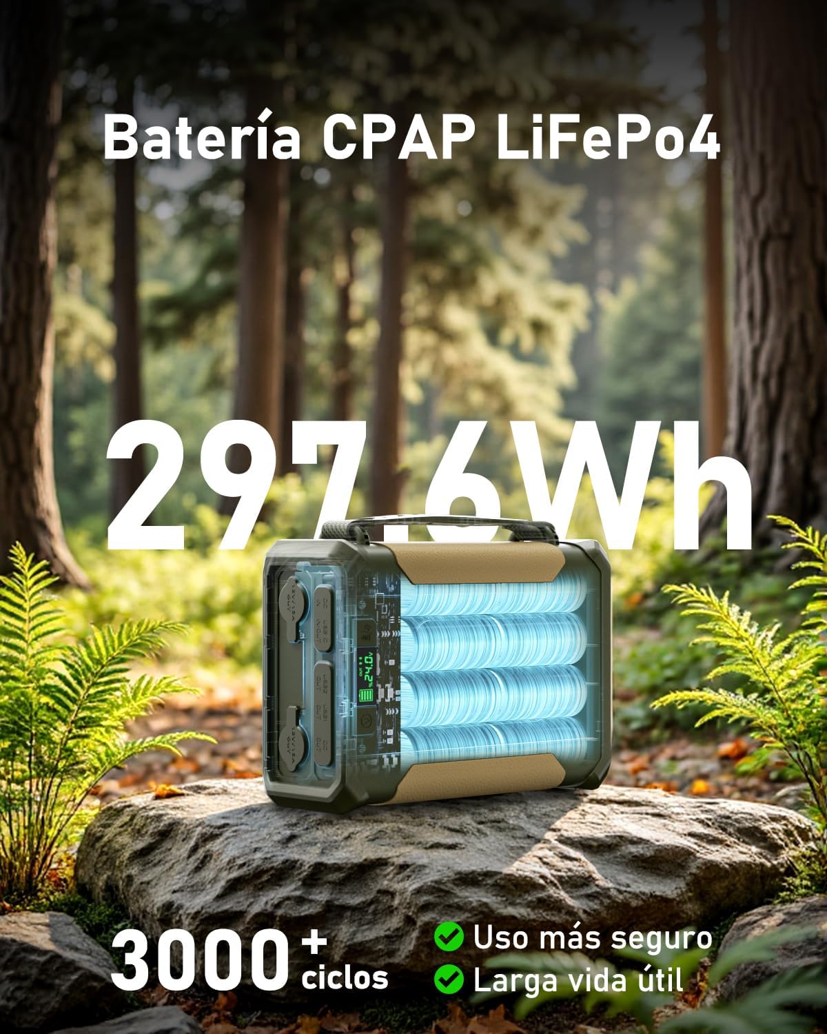 Imagen de EASYLONGER ES960 297.6Wh Batería CPAP, LiFePO4 Batería CPAP para ResMed S9/AirSense 10/ AirSense 11/ AirCurve 10/ AirMini/Philips DreamStation, 96000mAh Batería CPAP para Camping
