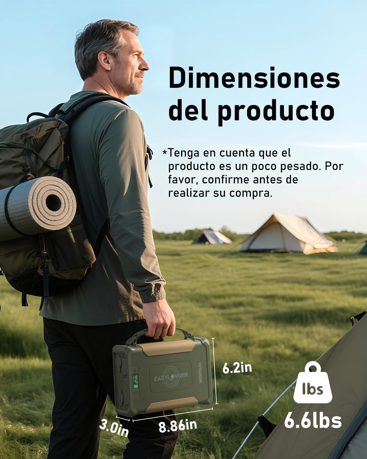 Imagen de EASYLONGER ES960 297.6Wh Batería CPAP, LiFePO4 Batería CPAP para ResMed S9/AirSense 10/ AirSense 11/ AirCurve 10/ AirMini/Philips DreamStation, 96000mAh Batería CPAP para Camping
