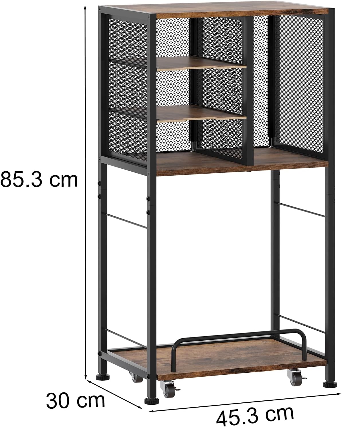 Imagen de EasyPAG 4 compartimentos A4 metal madera soporte para impresora con carro extraíble móvil, estantería para fax,fotocopiadora,escáner,marrón