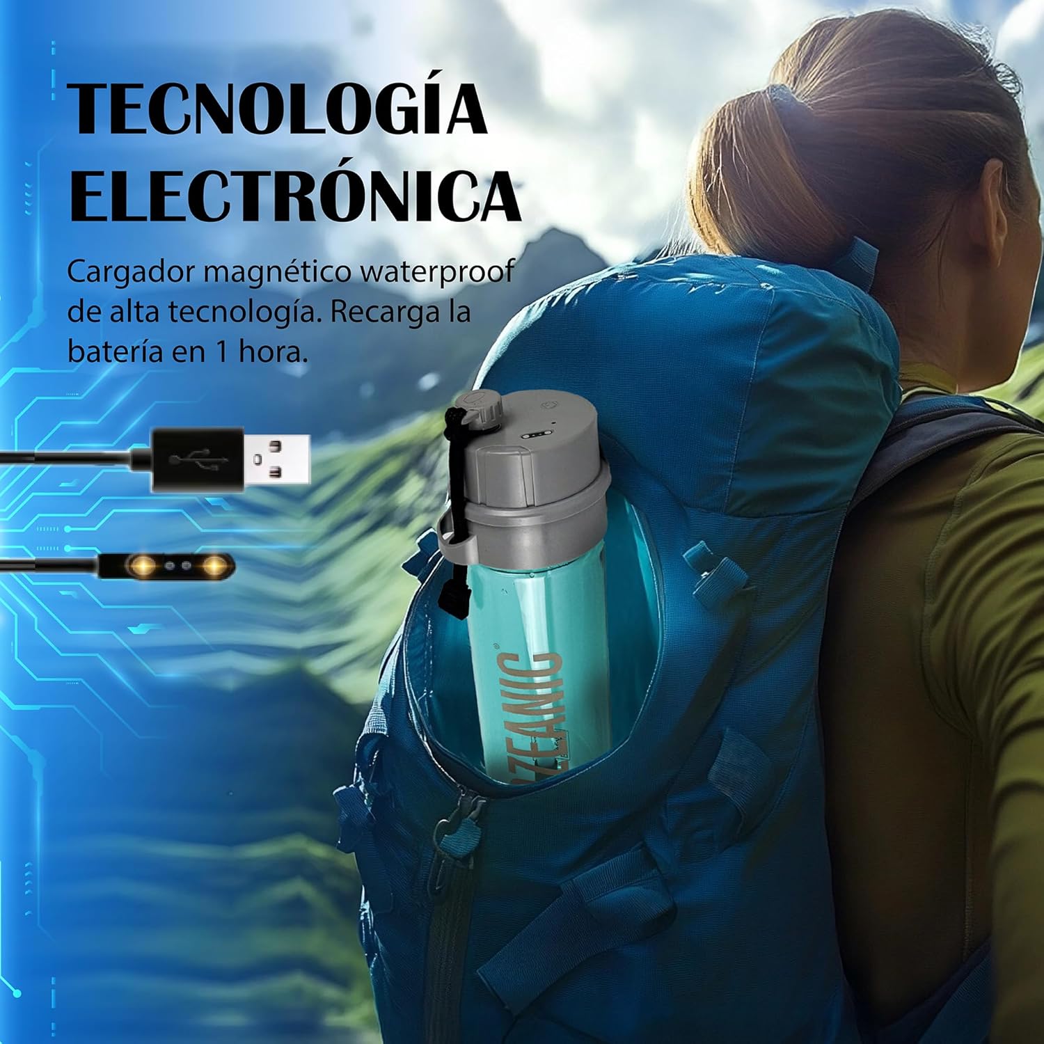 Imagen de EcoBottle 2.0 750ml Azul– Botella reutilizable con tecnología de ozono in situ | Mejora la calidad del agua | Sin filtros ni químicos | Ideal para viajes, deporte y montaña