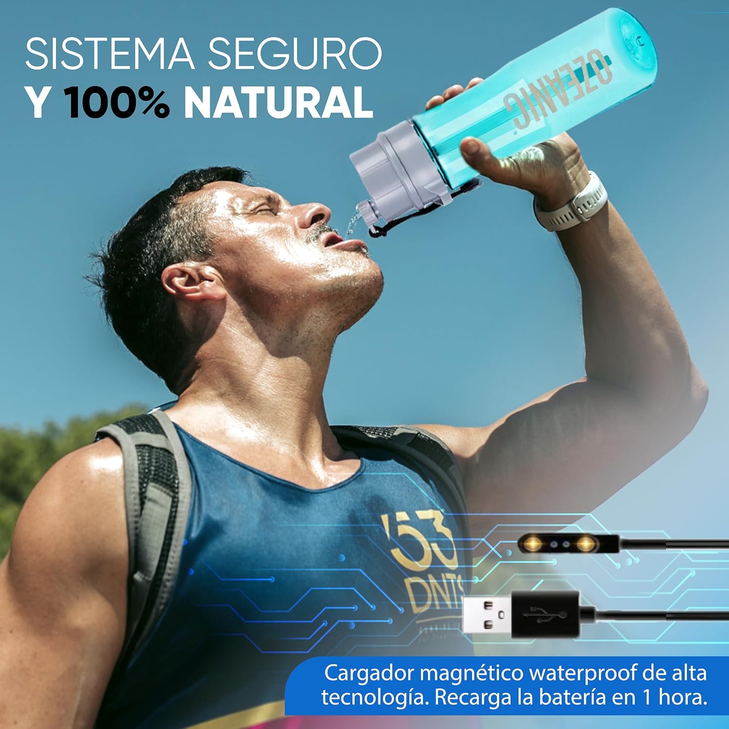 Imagen de EcoBottle 2.0 750ml Azul– Botella reutilizable con tecnología de ozono in situ | Mejora la calidad del agua | Sin filtros ni químicos | Ideal para viajes, deporte y montaña