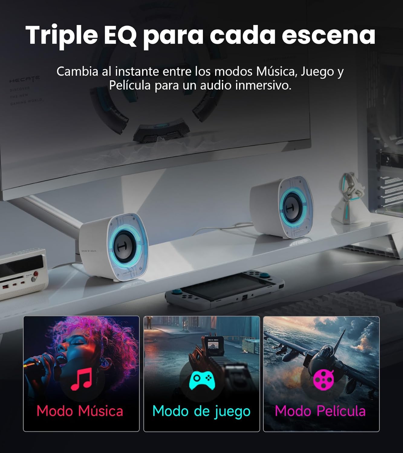 Imagen de Edifier G1000 II Altavoces de Ordenador de Escritorio para Juegos, Controlador de Rango Completo de 2,5" y bajo Mejorado, Bluetooth 5.4 con USB-C/AUX, 9 Modos de iluminación RGB dinámica (Blanco)