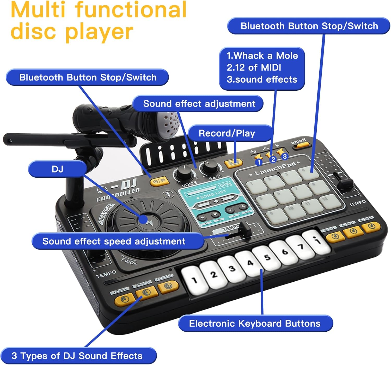 Imagen de El mezclador de DJ y el reproductor de discos para niños se pueden conectar al micrófono Bluetooth
