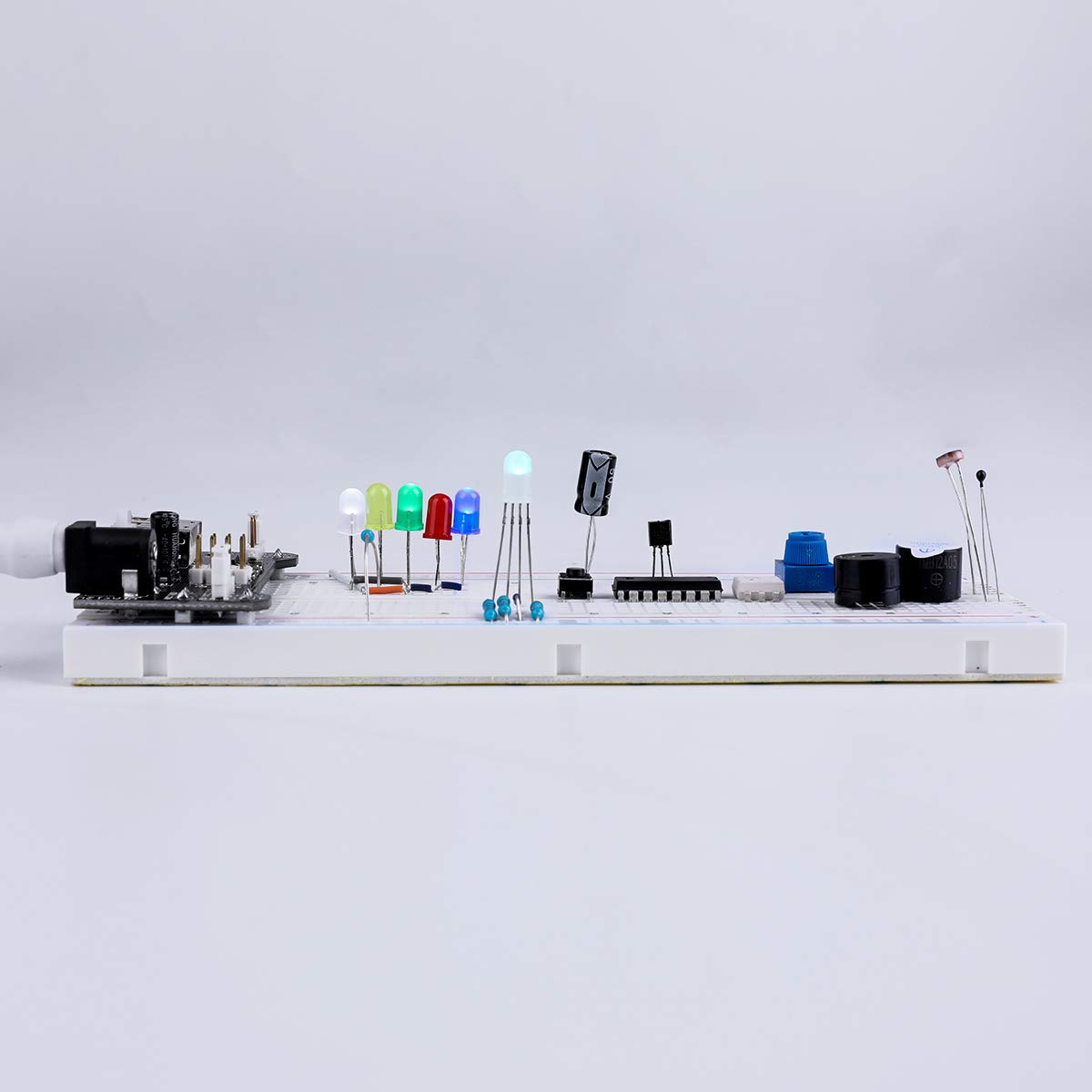 Imagen de ELEGOO Kit Mejorado de Componentes Electrónicos con Módulo de Alimentación, Placa de Prototipos (Protoboard) de 830 Pines, Cables Puente, Potenciómetro, STM32, Raspberry Pi, para Arduino IDE