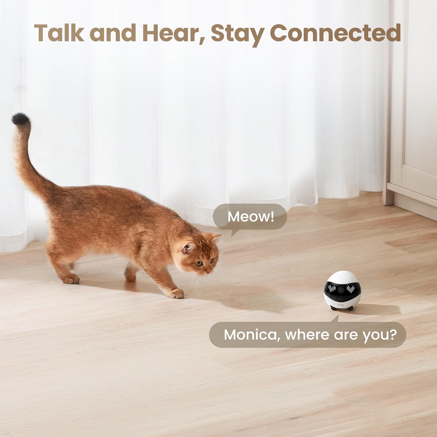Imagen de Enabot EBO Cámara para mascotas Air 2 con aplicación, 2 K cámaras móviles para mascotas con expresiones faciales personalizables, cámara inalámbrica para gatos con visión nocturna, cámara para perros