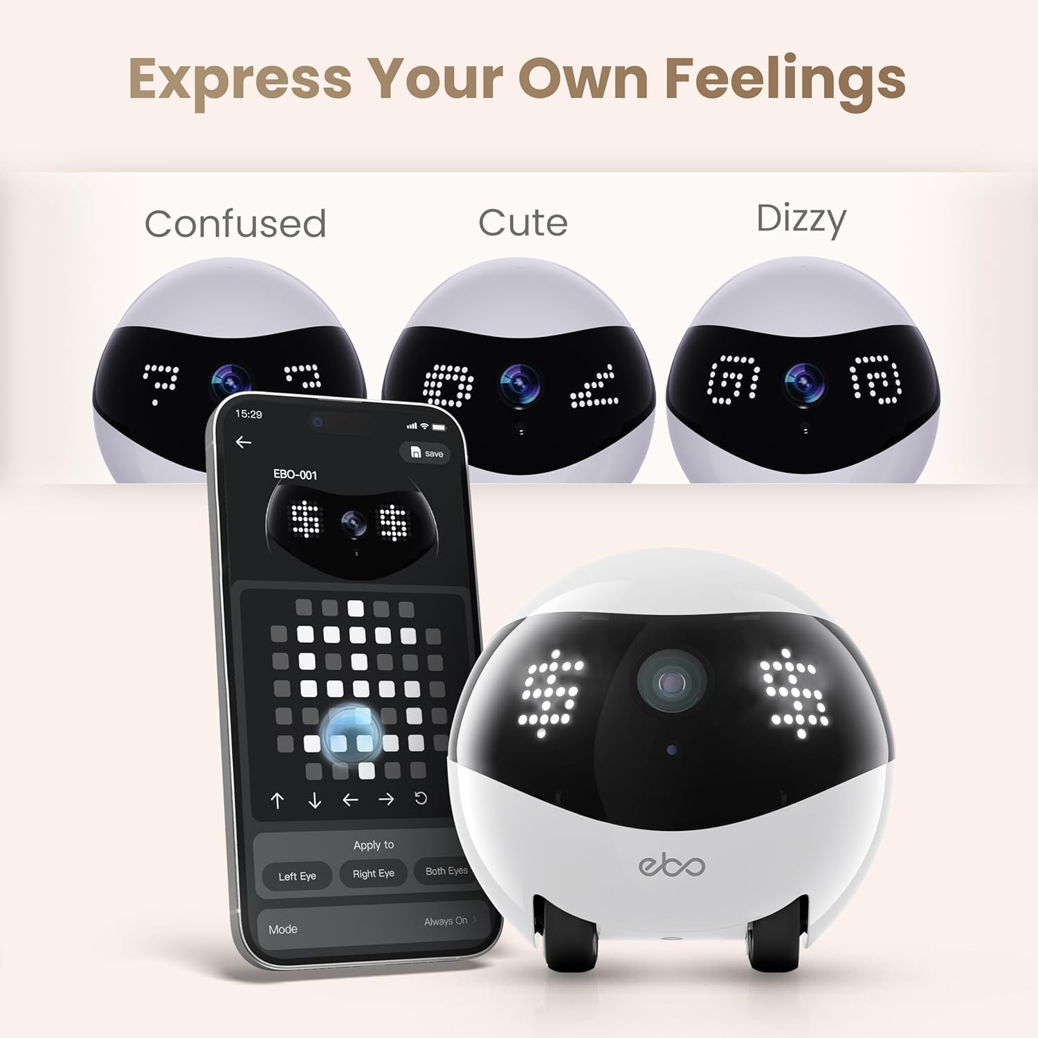 Imagen de Enabot EBO Cámara para mascotas Air 2 con aplicación, 2 K cámaras móviles para mascotas con expresiones faciales personalizables, cámara inalámbrica para gatos con visión nocturna, cámara para perros
