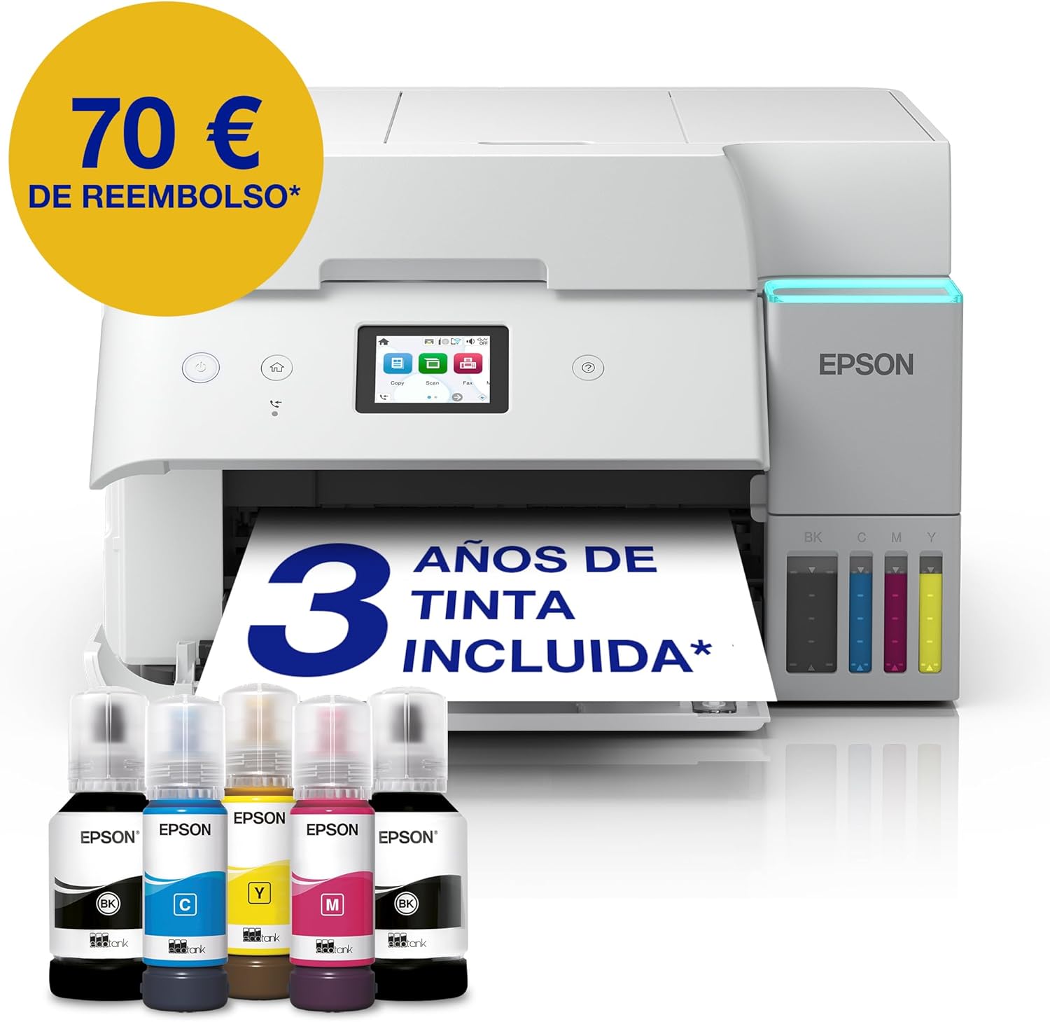 Imagen de Epson EcoTank ET-4956 Impresora de Depósito de Tinta | Teletrabajo | Wi-Fi, Ethernet | A4 | Doble Cara | Imprimir, Copiar, Escanear, Fax | Pantalla Táctil 6,1cm | ADF | Tinta Incluida para 3 Años