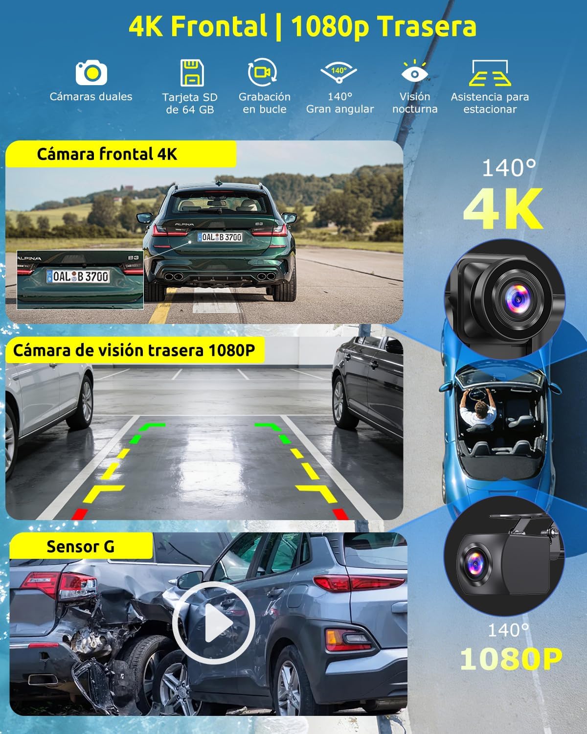 Imagen de ESSGOO Pantalla Coche 10.26 Pulgadas Carplay y Android Auto Inalámbrico con 4 Sensor de Presión de Neumáticos Cámara Frontal 4K Trasera 1080P,IPS Táctil,Bluetooth,Mirror Link,Control por Voz,64GB TF