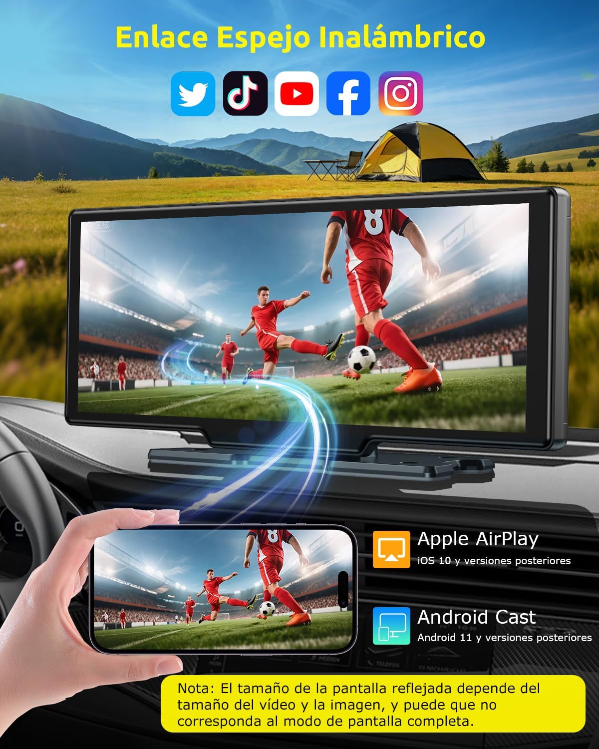 Imagen de ESSGOO Pantalla Coche 10.26 Pulgadas Carplay y Android Auto Inalámbrico con 4 Sensor de Presión de Neumáticos Cámara Frontal 4K Trasera 1080P,IPS Táctil,Bluetooth,Mirror Link,Control por Voz,64GB TF