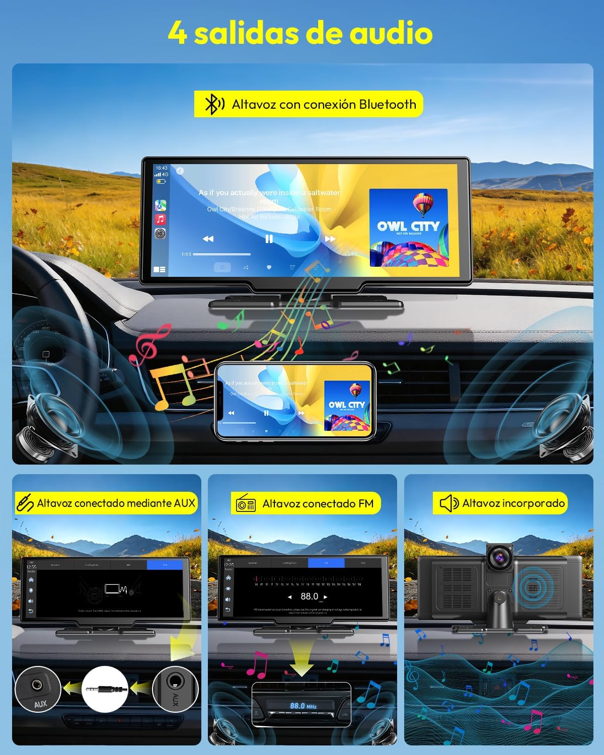 Imagen de ESSGOO Pantalla Coche 10.26 Pulgadas Carplay y Android Auto Inalámbrico con 4 Sensor de Presión de Neumáticos Cámara Frontal 4K Trasera 1080P,IPS Táctil,Bluetooth,Mirror Link,Control por Voz,64GB TF