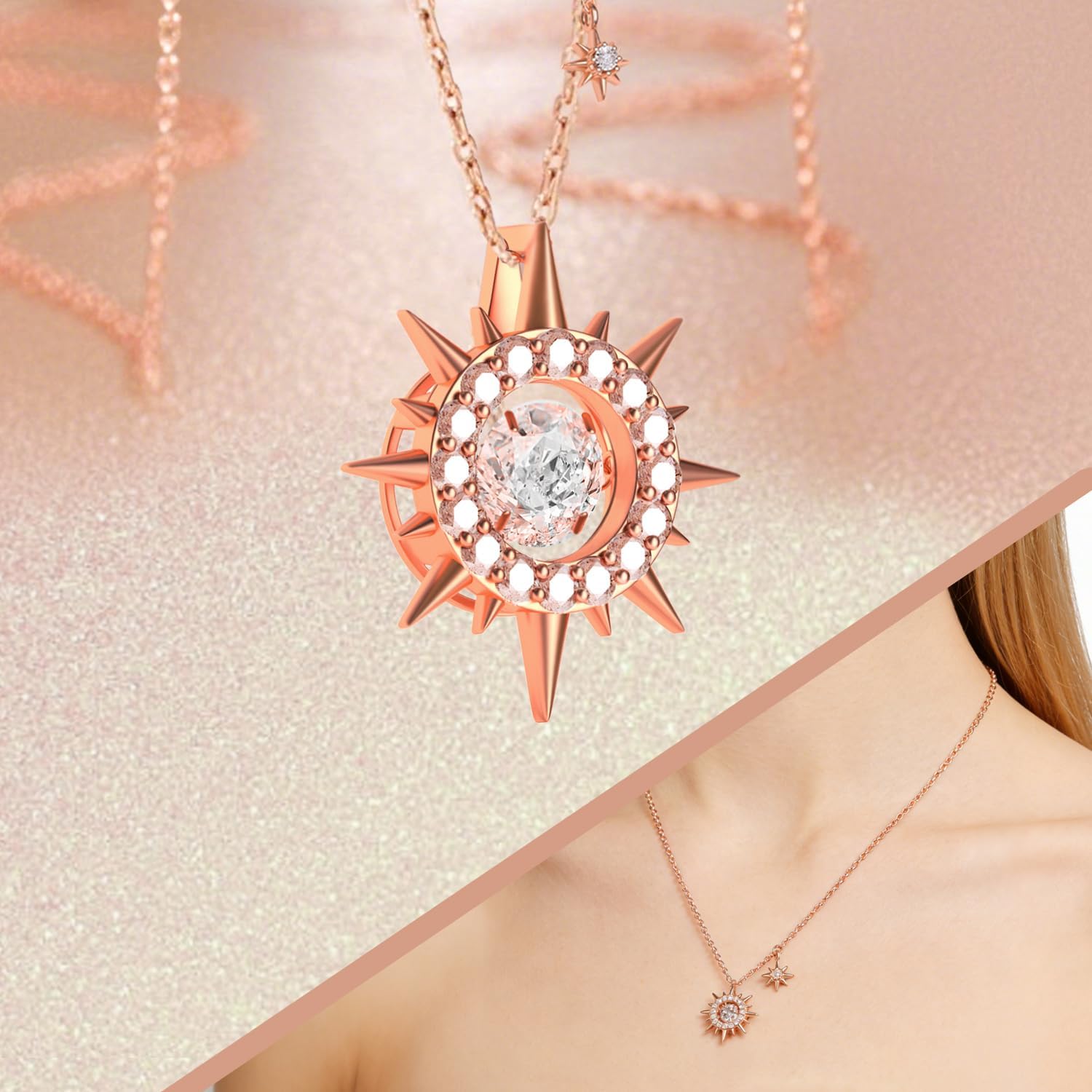 Imagen de FEIKFEIZ Collar de moissanita para mujer, colgante, diamante cultivado en laboratorio, bañado en oro rosa de 18K, collar de oro, collar para hombres, regalo de joyería.