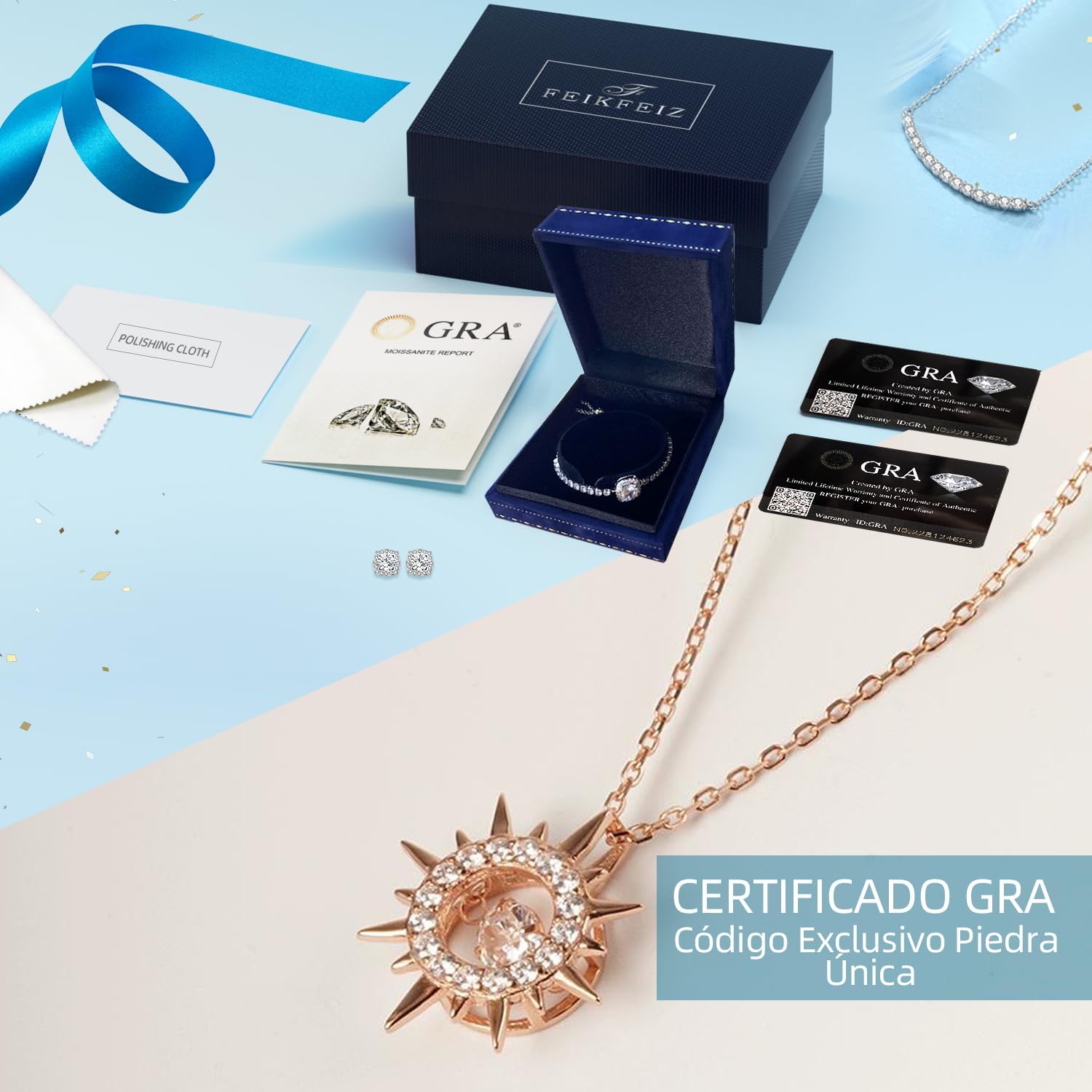 Imagen de FEIKFEIZ Collar de moissanita para mujer, colgante, diamante cultivado en laboratorio, bañado en oro rosa de 18K, collar de oro, collar para hombres, regalo de joyería.