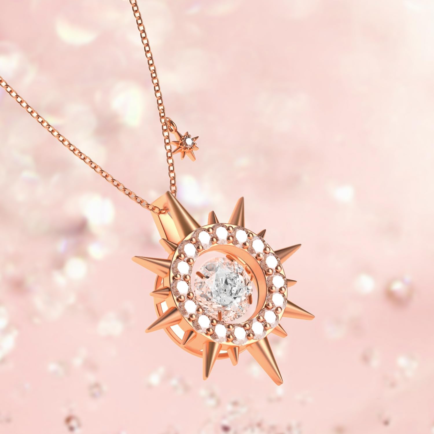 Imagen de FEIKFEIZ Collar de moissanita para mujer, colgante, diamante cultivado en laboratorio, bañado en oro rosa de 18K, collar de oro, collar para hombres, regalo de joyería.