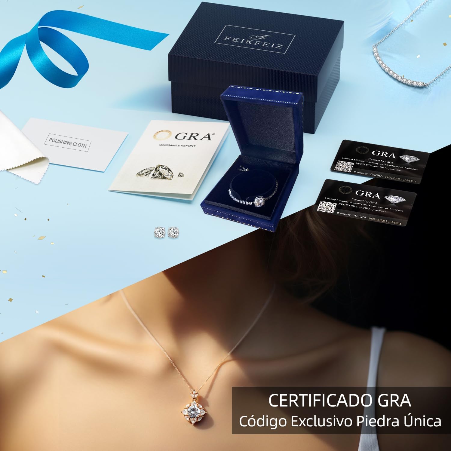 Imagen de FEIKFEIZ Collar de mujer con colgante de moissanita, diamantes cultivados en laboratorio de 2CT, bañado en oro con oro rosa de 18K, regalo de joyería, el collar es resistente al agua.