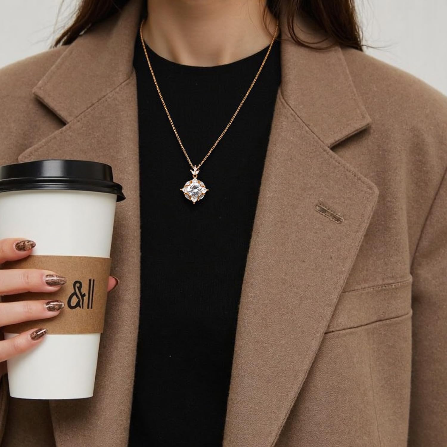 Imagen de FEIKFEIZ Collar de mujer con colgante de moissanita, diamantes cultivados en laboratorio de 2CT, bañado en oro con oro rosa de 18K, regalo de joyería, el collar es resistente al agua.