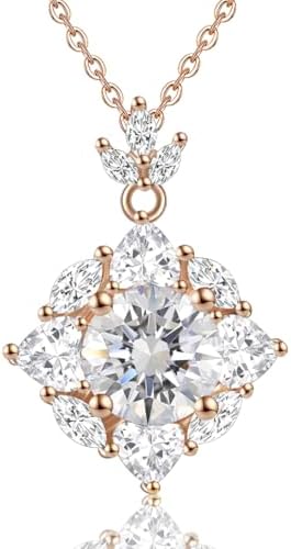 Imagen de FEIKFEIZ Collar de mujer con colgante de moissanita, diamantes cultivados en laboratorio de 2CT, bañado en oro con oro rosa de 18K, regalo de joyería, el collar es resistente al agua.