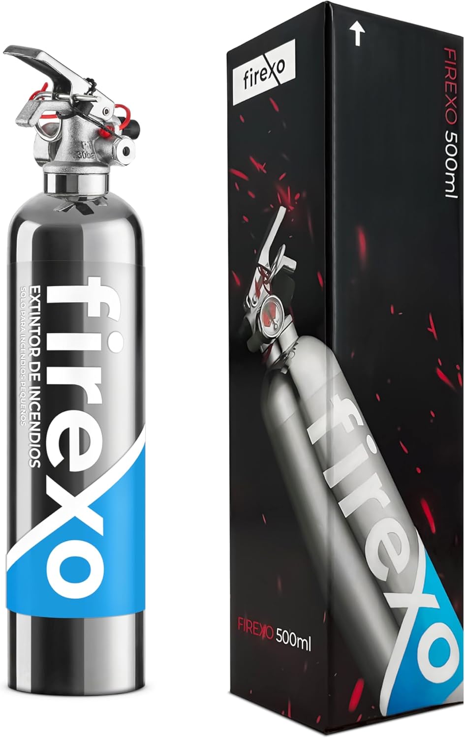 Firexo Mini Extintor de Incendio para Todo Tipo de Incendios (500ml) - Fire Extinguisher para Casa, Auto, Oficina, Cocina, Caravana, Barco - Extintor para Todo Tipo de Incendios