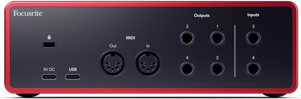 Imagen de Focusrite Scarlett 4i4 4.ª gen. interfaz de audio USB para músicos, compositores, guitarristas y creadores de contenido. Grabación de estudio, alta fidelidad y todo el software necesario