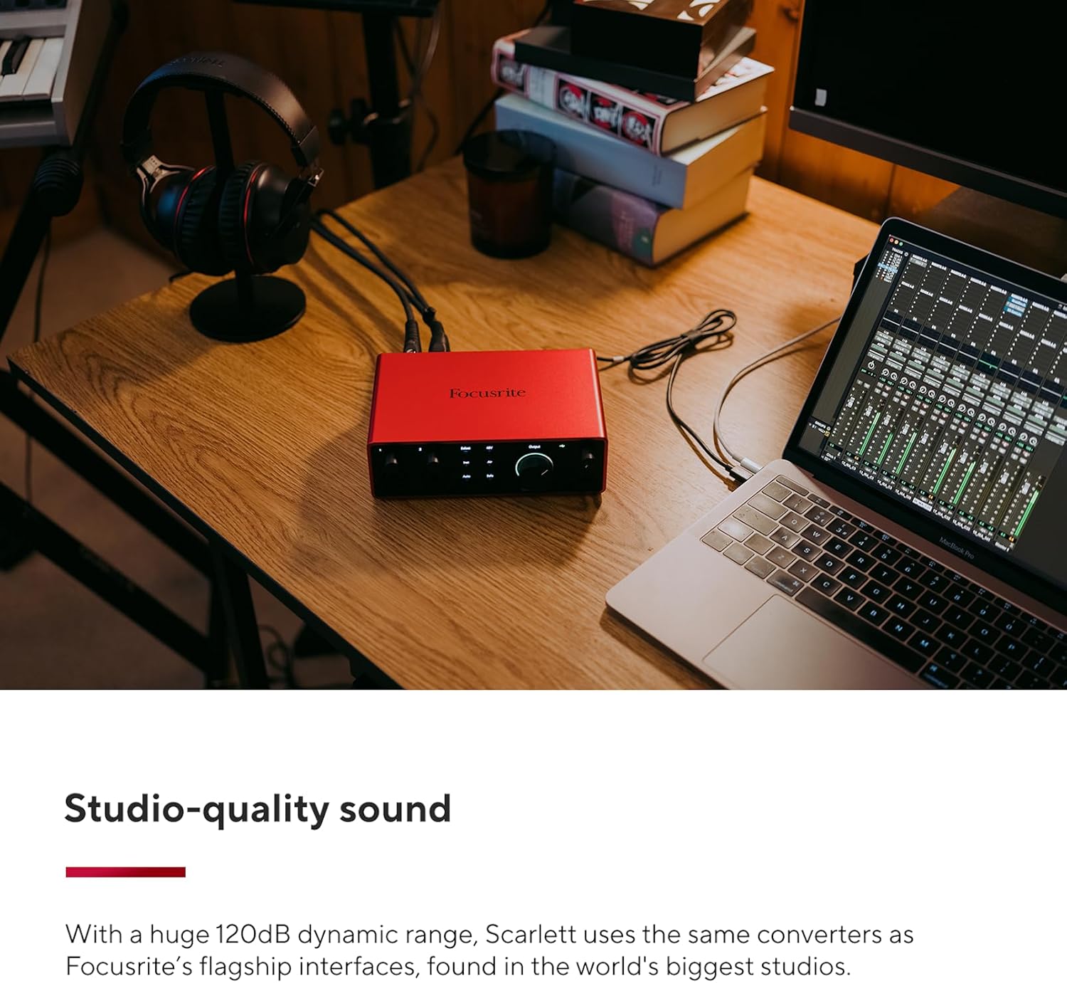 Imagen de Focusrite Scarlett 4i4 4.ª gen. interfaz de audio USB para músicos, compositores, guitarristas y creadores de contenido. Grabación de estudio, alta fidelidad y todo el software necesario