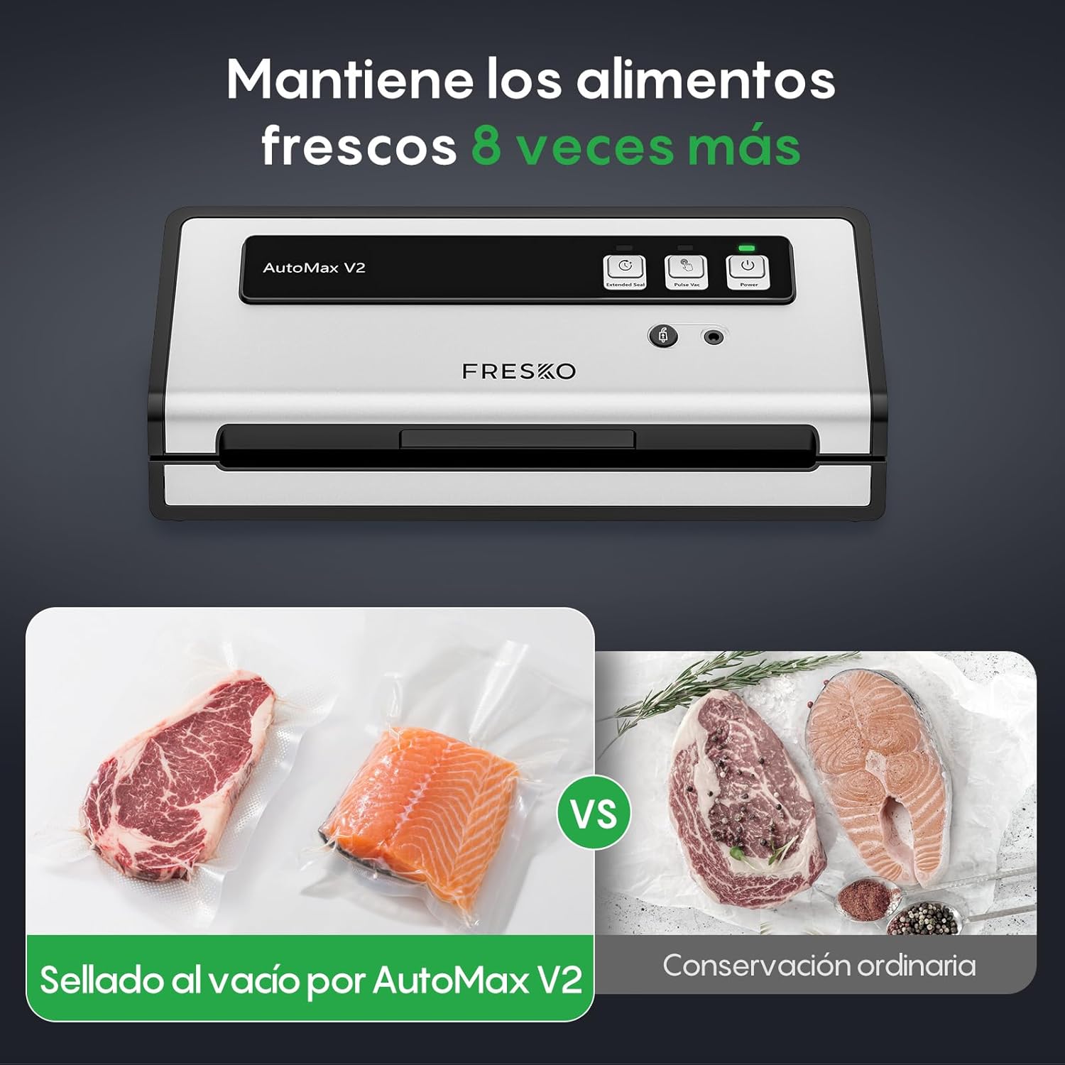 Imagen de FRESKO Envasadora al vacío Automática, 140 W con Doble Sellado Térmico, Modo Húmedo/Seco, Operación con una Sola Mano,Bloqueo Automático, 10 Bolsas Precortadas (Automax V2)