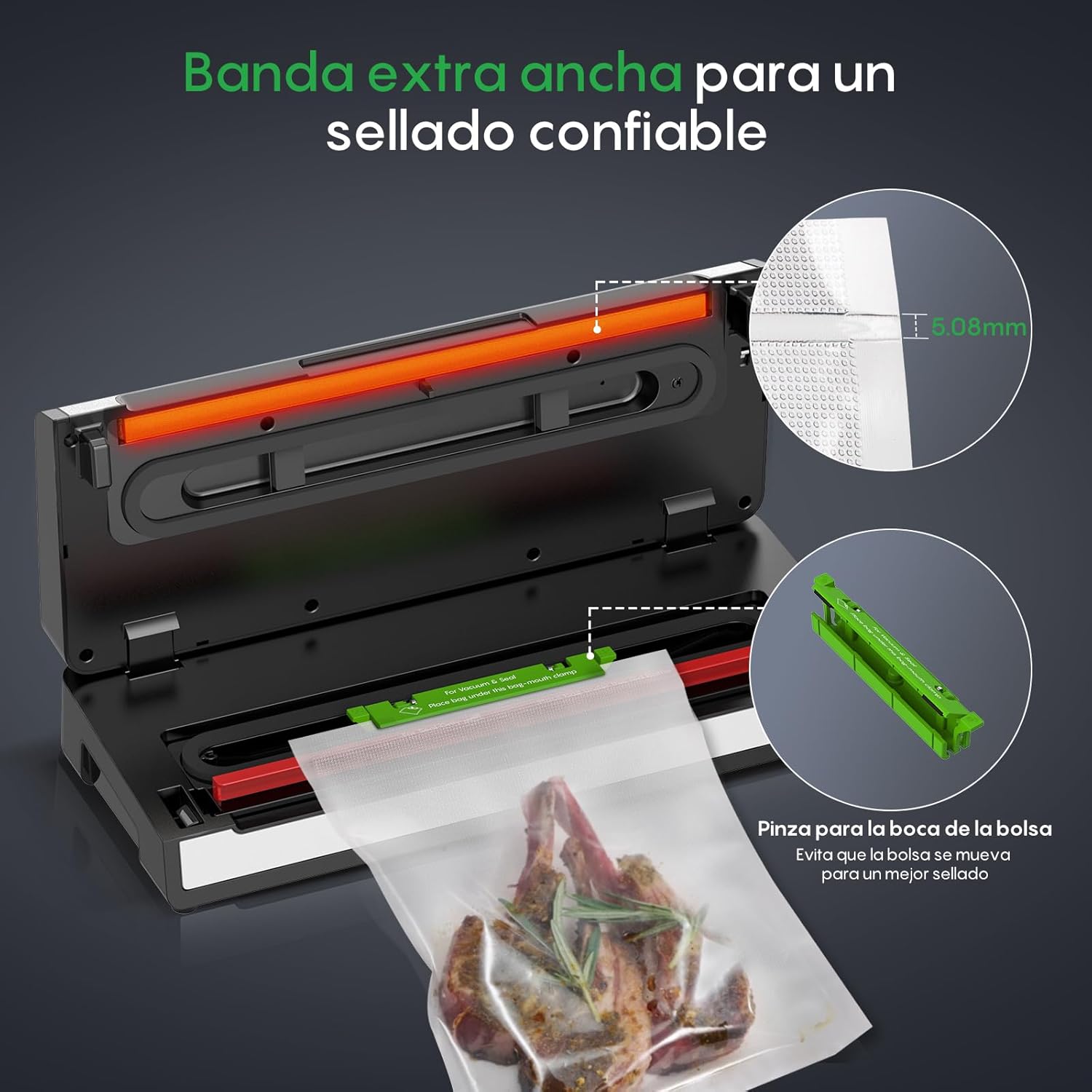 Imagen de FRESKO Envasadora al vacío Automática, 140 W con Doble Sellado Térmico, Modo Húmedo/Seco, Operación con una Sola Mano,Bloqueo Automático, 10 Bolsas Precortadas (Automax V2)