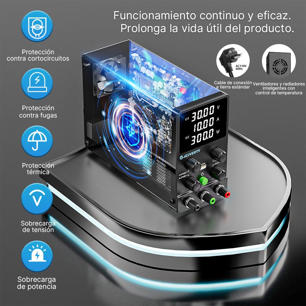 Imagen de Fuente de Alimentación Regulable 30V 10A DC Fuentes de Alimentación de Laboratorio Fuente de Alimentacion de Banco Ajustable Pantalla LED de 4 Dígitos Jesverty SPS-3010N