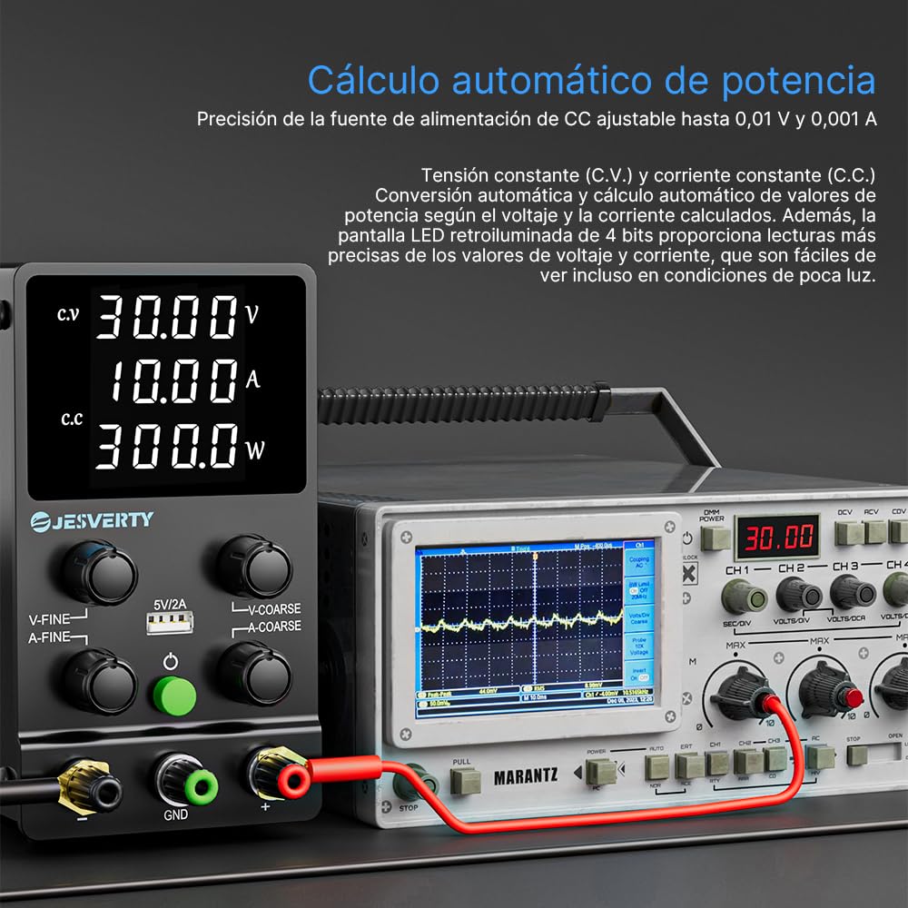 Imagen de Fuente de Alimentación Regulable 30V 10A DC Fuentes de Alimentación de Laboratorio Fuente de Alimentacion de Banco Ajustable Pantalla LED de 4 Dígitos Jesverty SPS-3010N