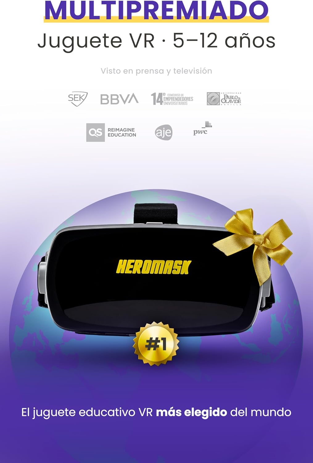 Imagen de Gafas VR HeroMask + Juegos Matemáticas 5-12 años — El Regalo Educativo Que Hace Que los niños pidan: ¿5 Minutos más? | Tablas de Multiplicar, Sumas, Cálculo Mental y Mucho más | 3D, Realidad Virtual