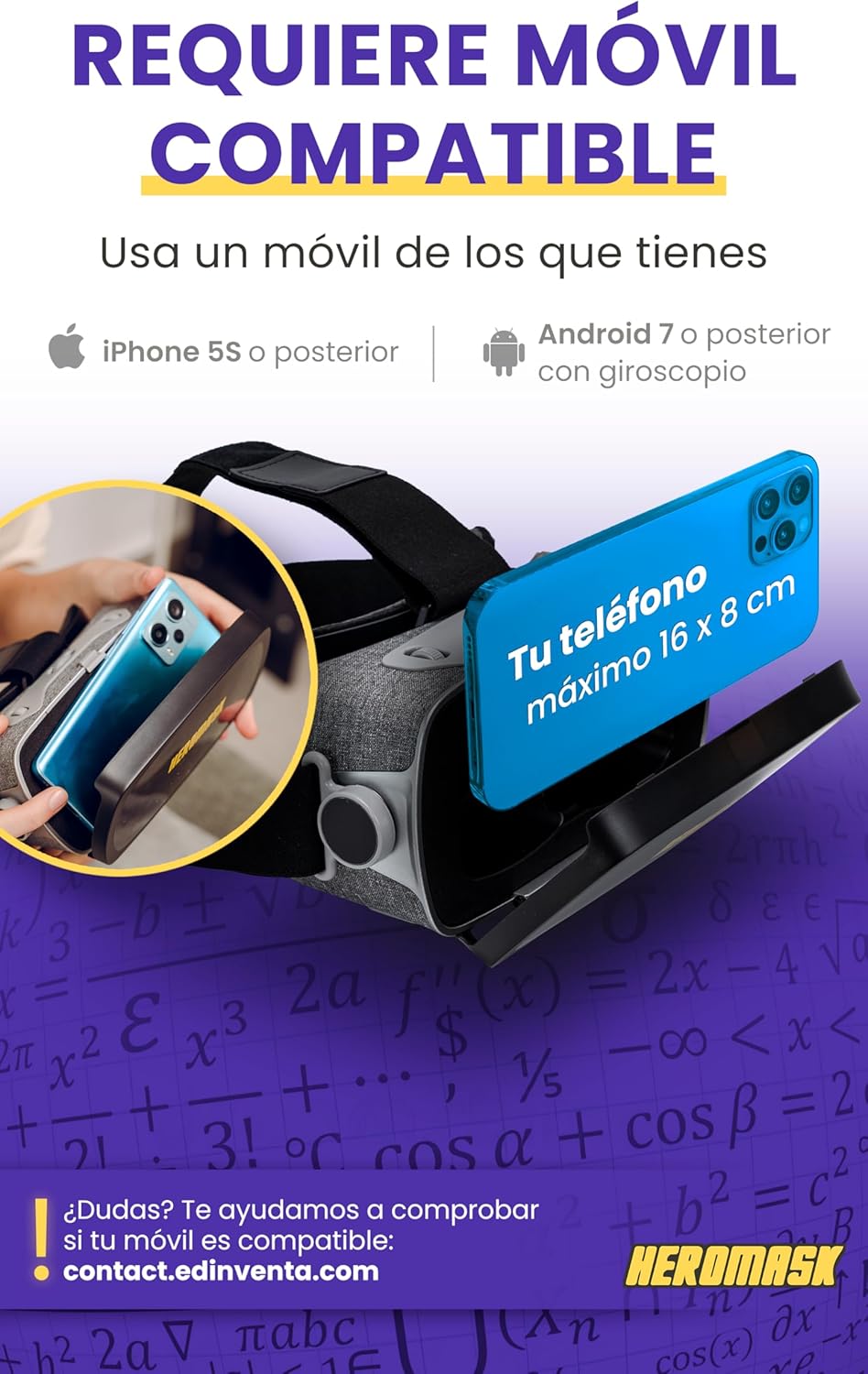 Imagen de Gafas VR HeroMask + Juegos Matemáticas 5-12 años — El Regalo Educativo Que Hace Que los niños pidan: ¿5 Minutos más? | Tablas de Multiplicar, Sumas, Cálculo Mental y Mucho más | 3D, Realidad Virtual