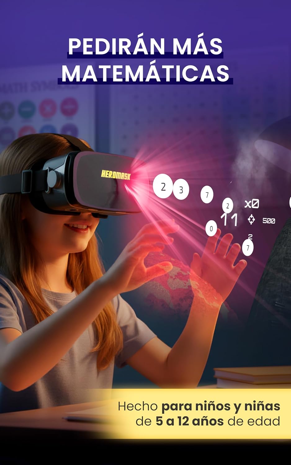 Imagen de Gafas VR HeroMask + Juegos Matemáticas 5-12 años — El Regalo Educativo Que Hace Que los niños pidan: ¿5 Minutos más? | Tablas de Multiplicar, Sumas, Cálculo Mental y Mucho más | 3D, Realidad Virtual