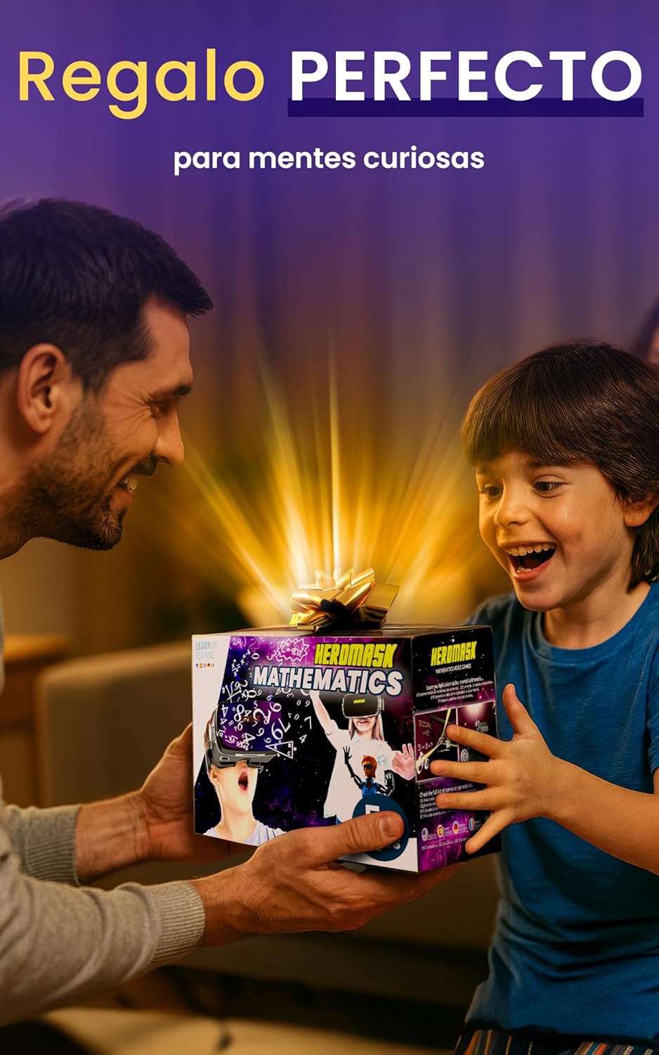 Imagen de Gafas VR HeroMask + Juegos Matemáticas 5-12 años — El Regalo Educativo Que Hace Que los niños pidan: ¿5 Minutos más? | Tablas de Multiplicar, Sumas, Cálculo Mental y Mucho más | 3D, Realidad Virtual