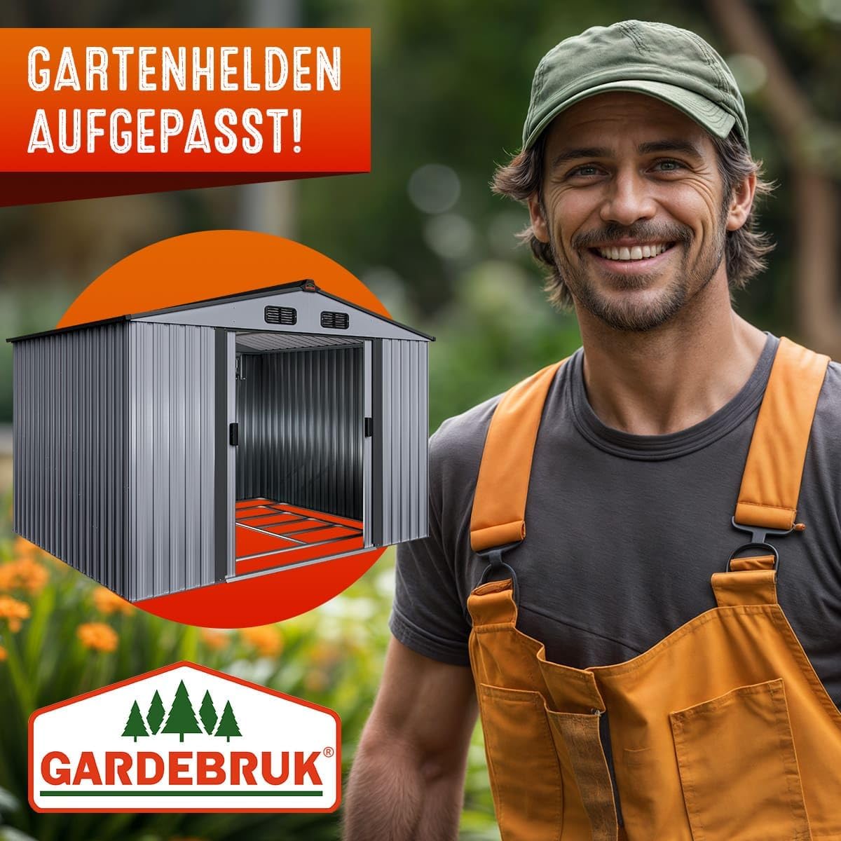 Imagen de GARDEBRUK Cobertizo de Jardín XXL Caseta Exterior 5m² con Base 260x205x180cm 9m³ Puerta Corrediza Gris Metálico
