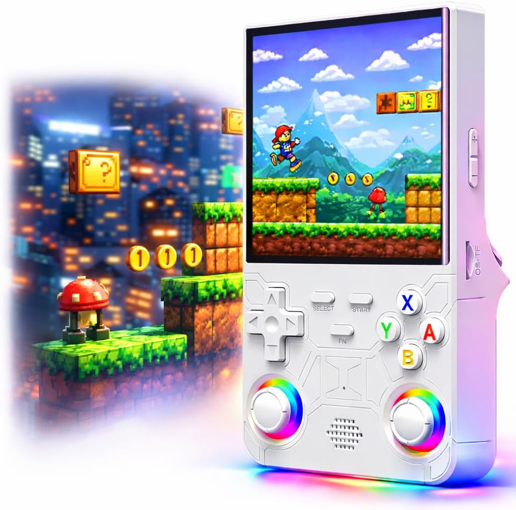 Imagen de Genzo Consola Portatil Retro R36 Ultra 2026 con 128GB y más de 40.000 Juegos - Juegos de PSP, GameB, PS1, SuperNint, MegaD, NeoG, etc. +30 Emuladores -Pantalla Grande HD IPS de 4 Pulgadas (Blanco)