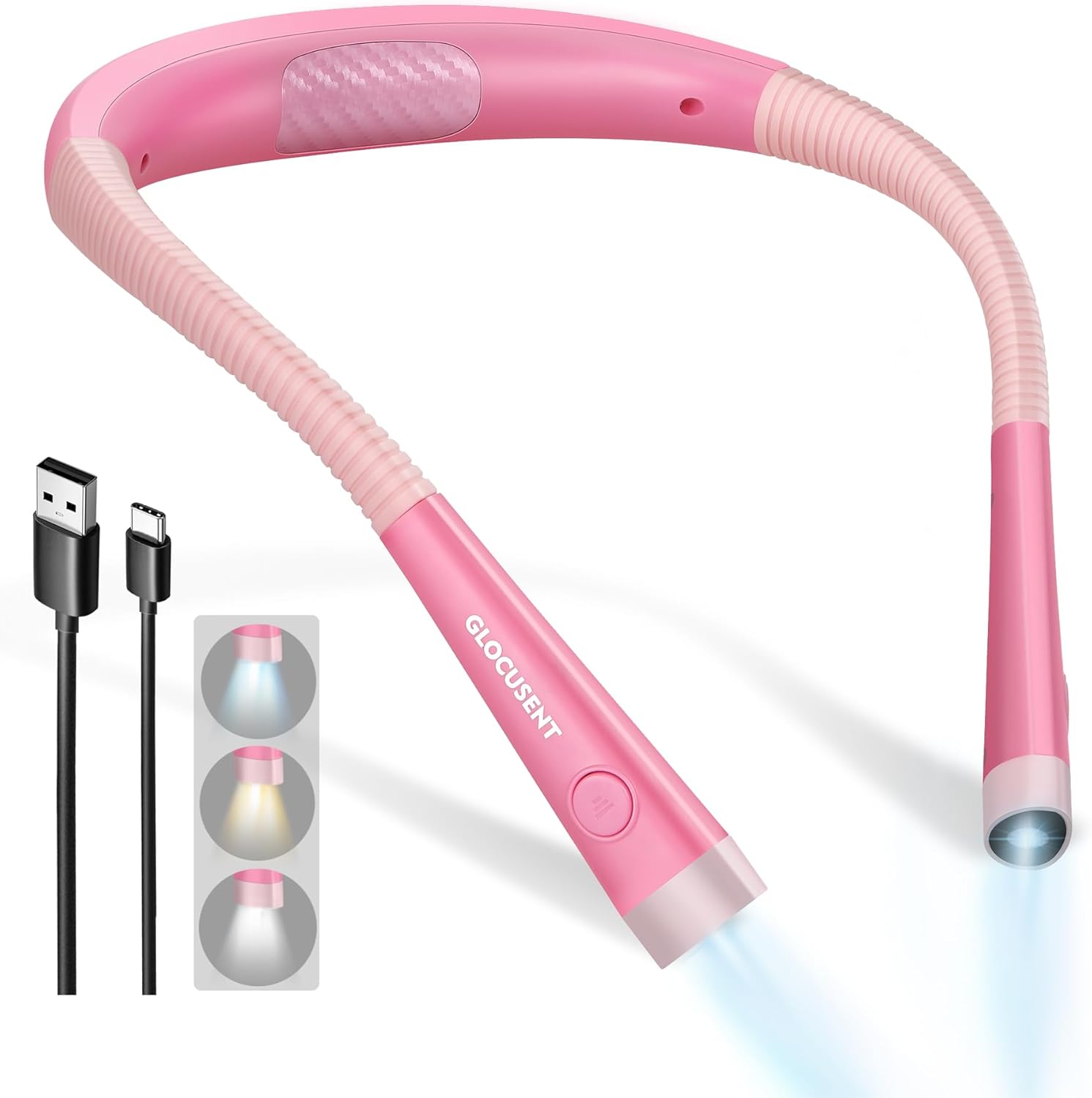 Imagen de Glocusent Luz de Lectura, Lampara Libro de Lectura Recargable, 3 Colores, 6 Niveles de Iluminación, Brazos Flexibles, Larga Duración, Perfecto para Leer, Tejer, Acampar, Reparar