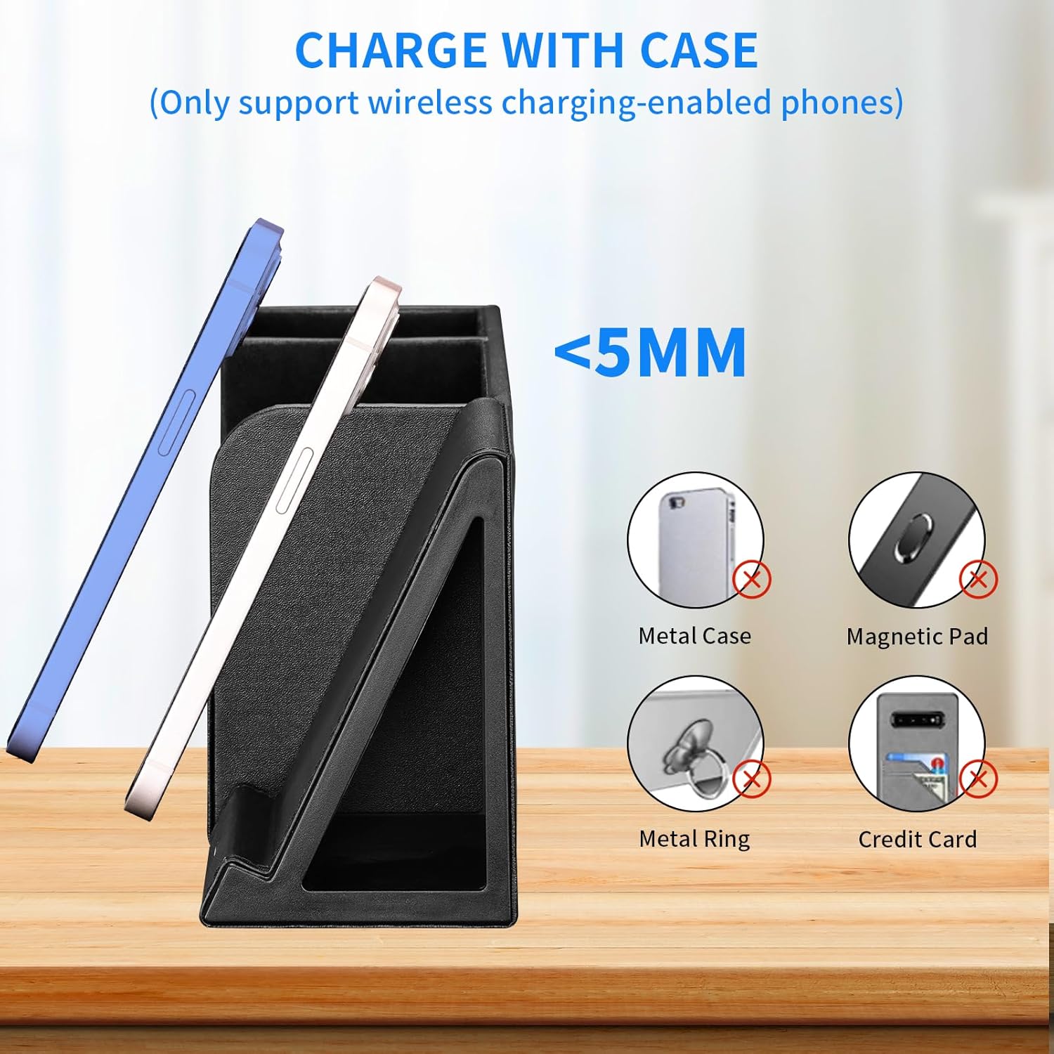 Imagen de GORESE Organizador de escritorio 2 en 1 con cargador inalámbrico rápido, suministros de oficina, estación de carga inductiva de 10 W para iPhone 15 14 13 12 Pro Max Samsung Galaxy S23/S22/S21/S20/S9